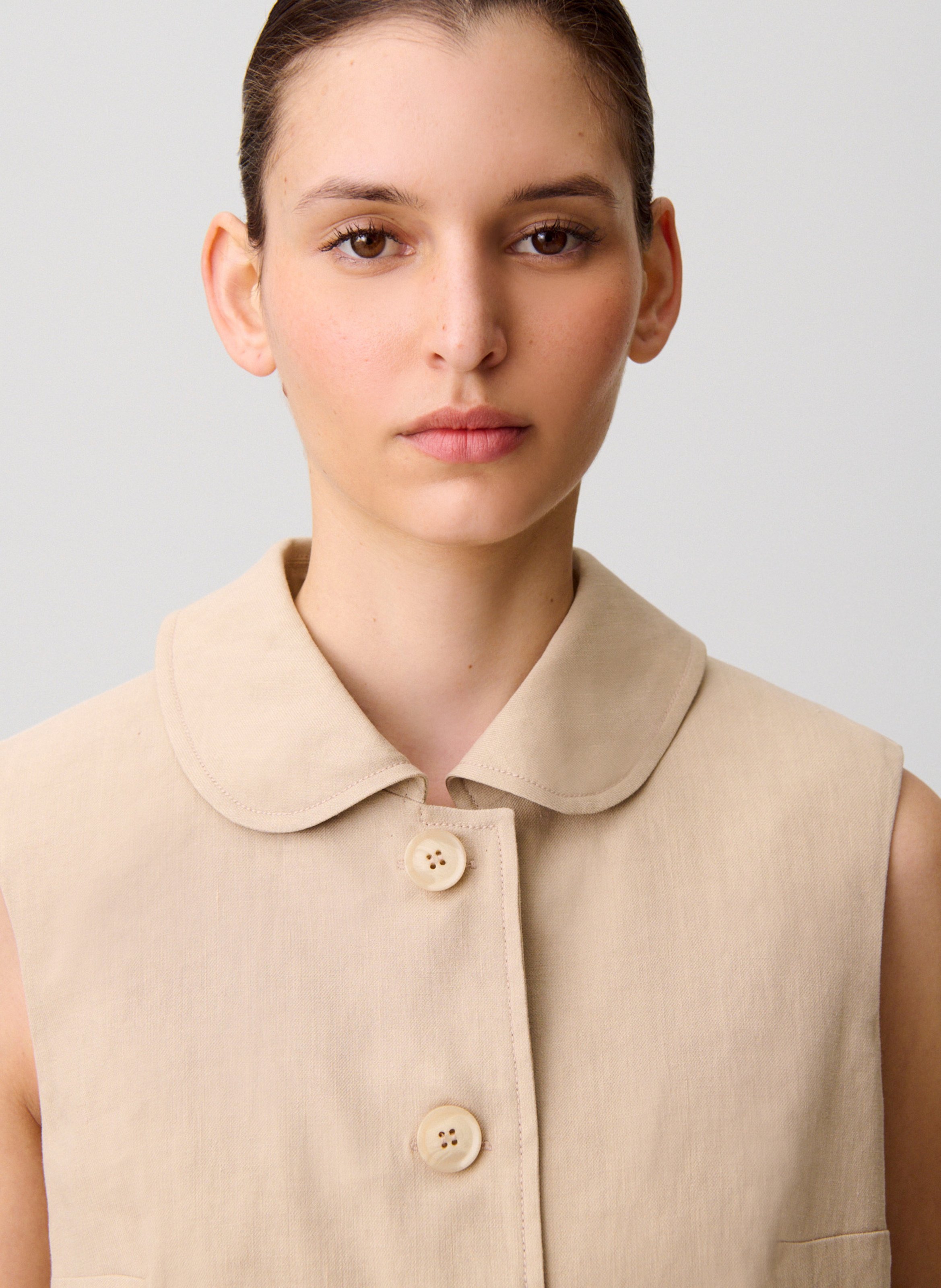 Veste droite col classique en lin et coton mélangé CLAUDIE PIERLOT Beige