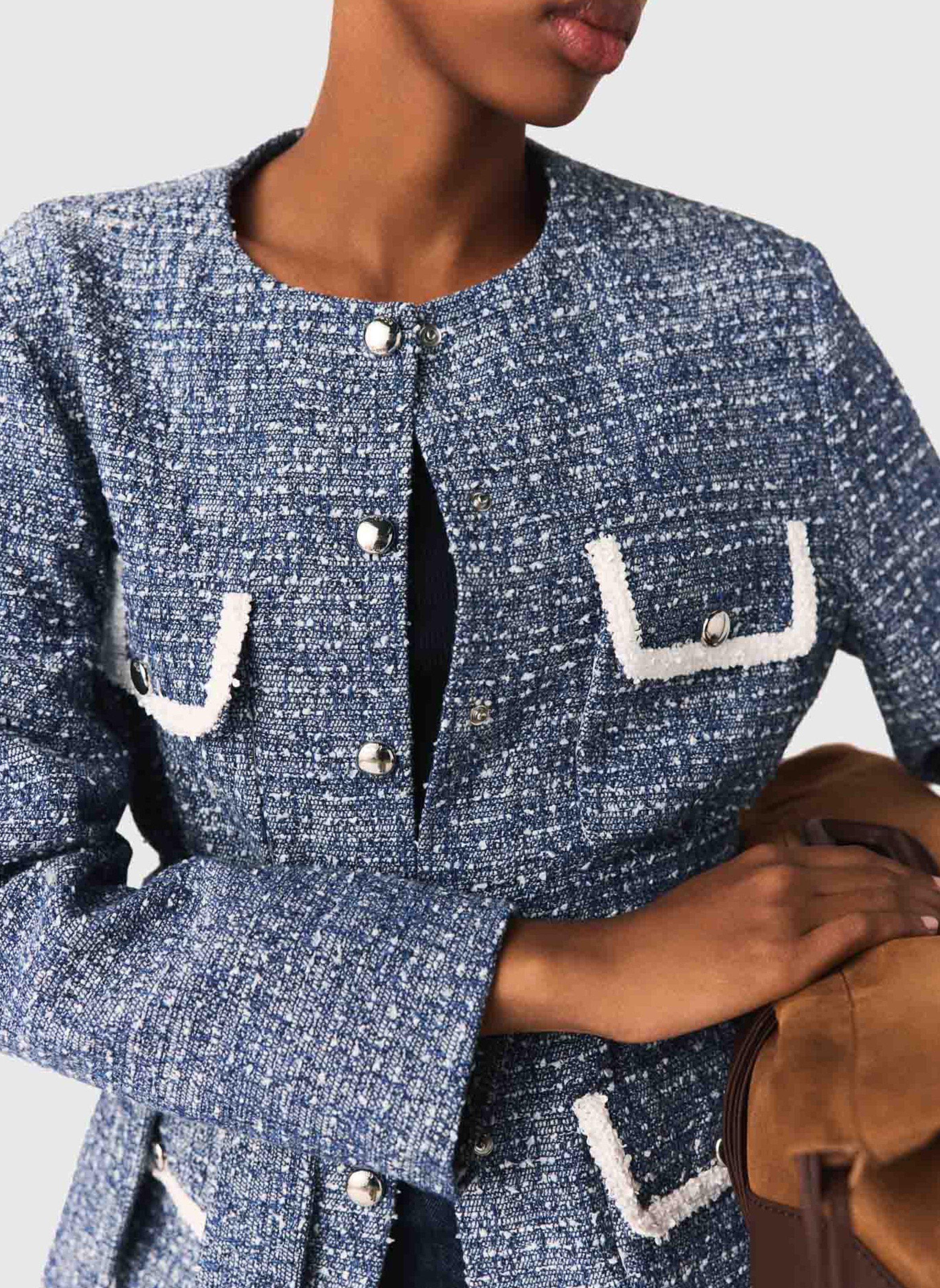 Veste tweed ceinturée en coton mélangé MAJE Bleu