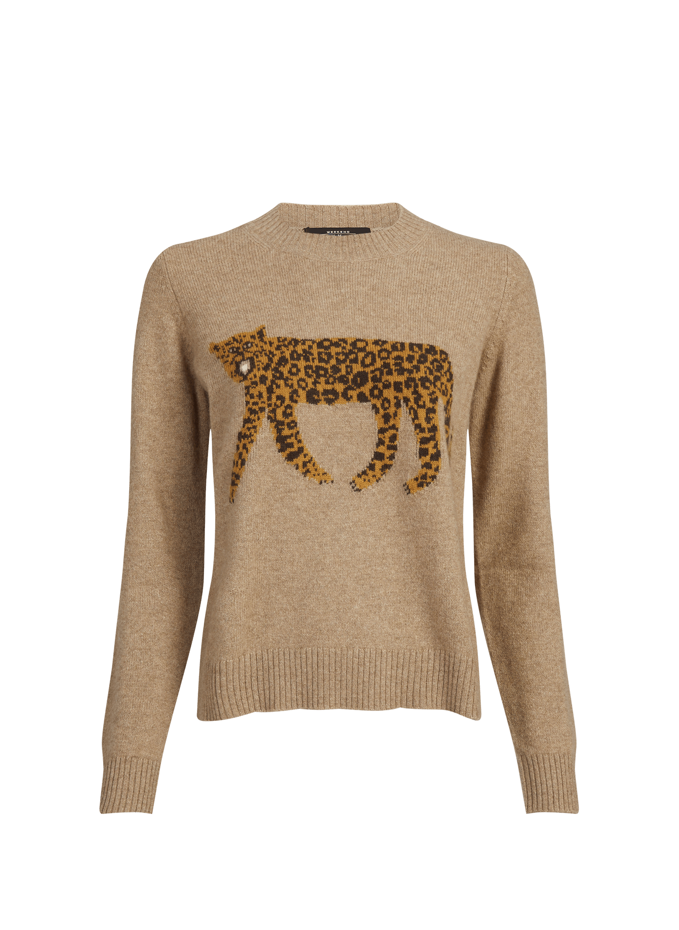 Pull léopard col rond en cachemire MAX MARA WEEK END Gris