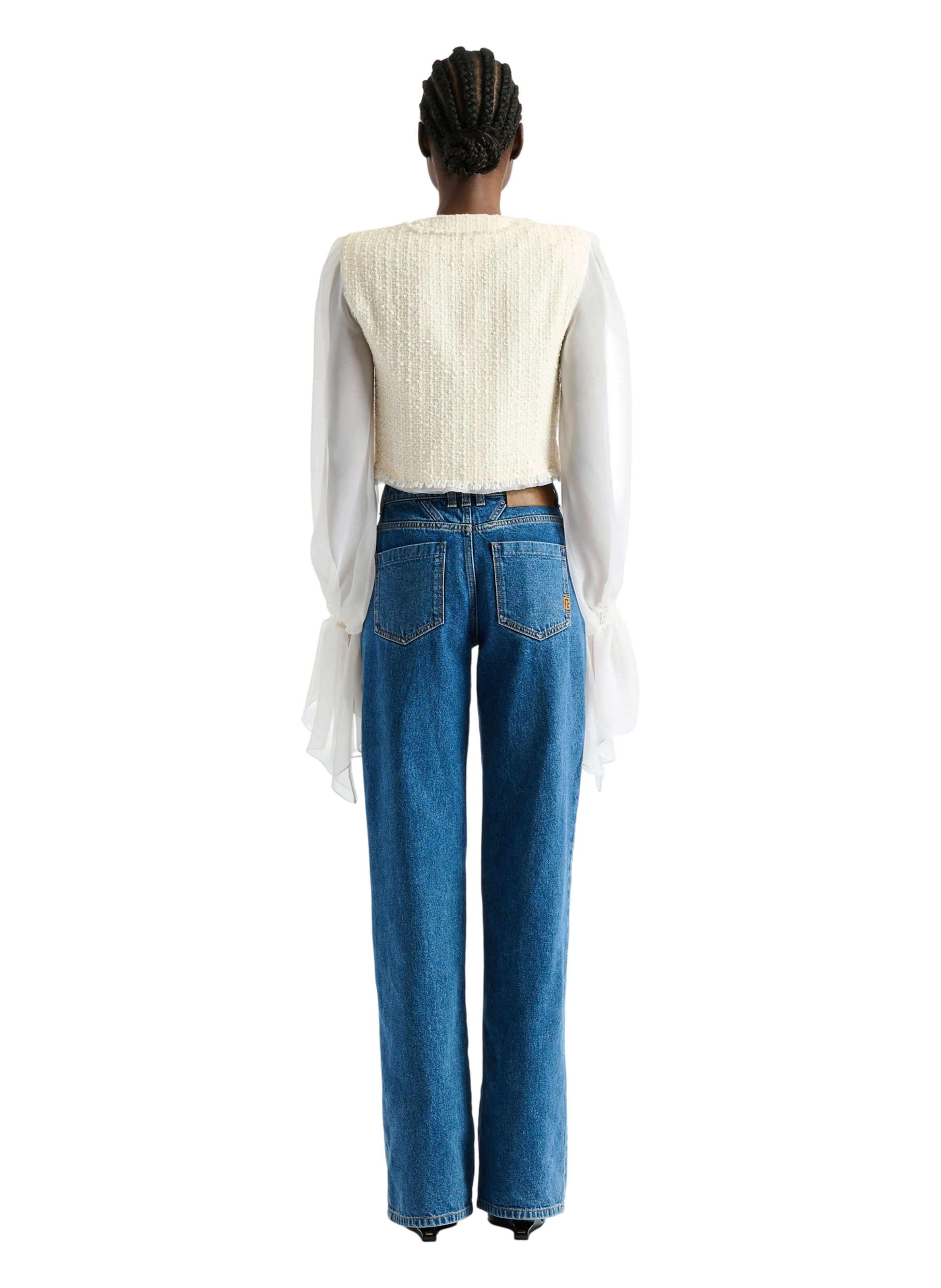 Spencer à brandebourgs en tweed et mousseline BALMAIN Blanc