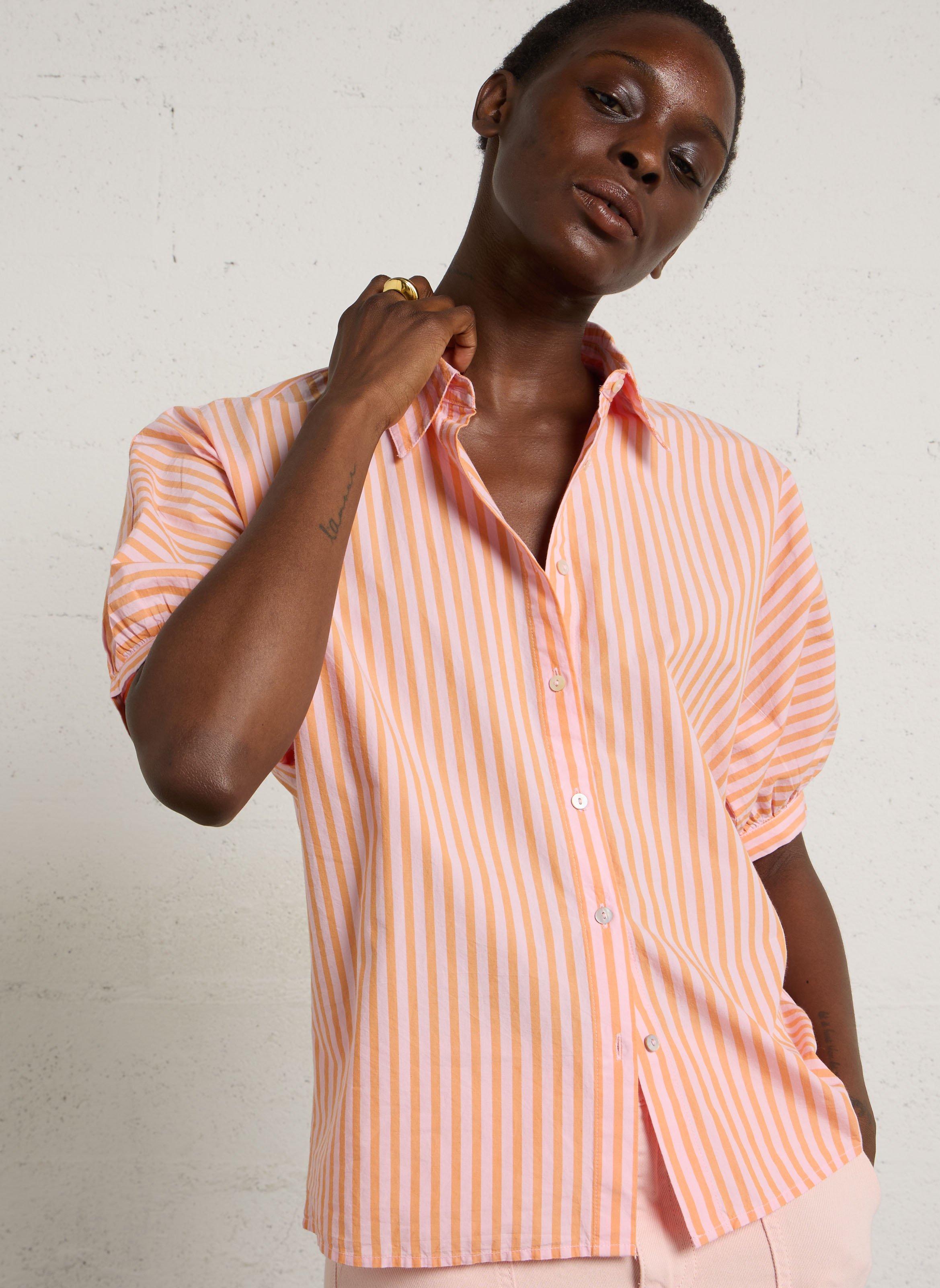 Chemise oversize col classique en coton rayé domenico MAISON 123 Orange