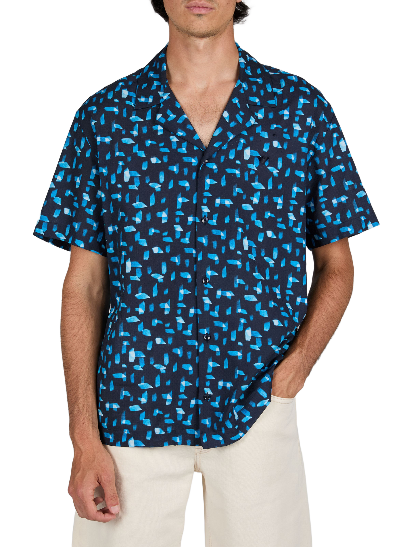 Textured cotton shirt with print ARMANI Blue