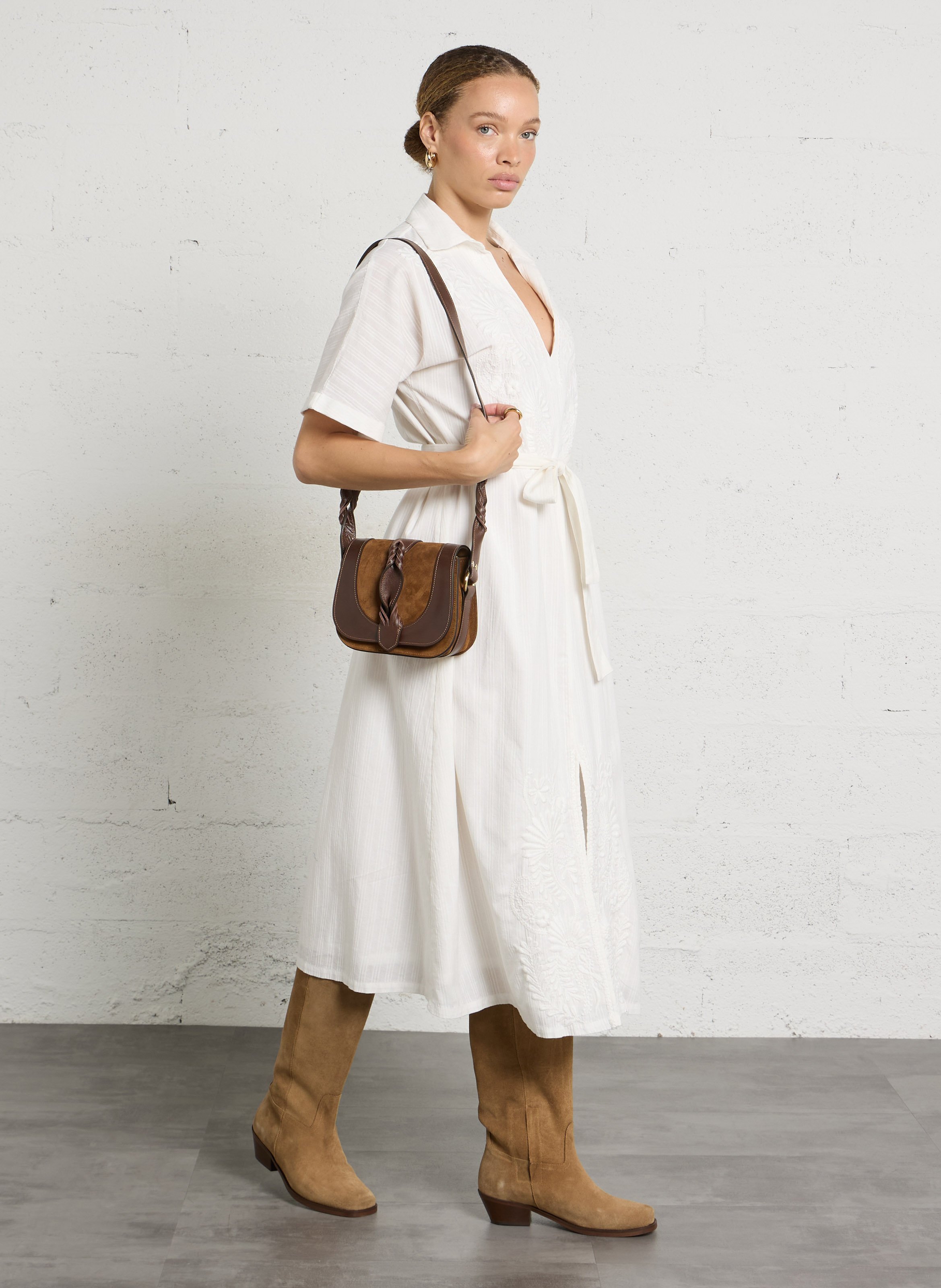 Sac bandoulière en cuir victor MAISON 123 Beige