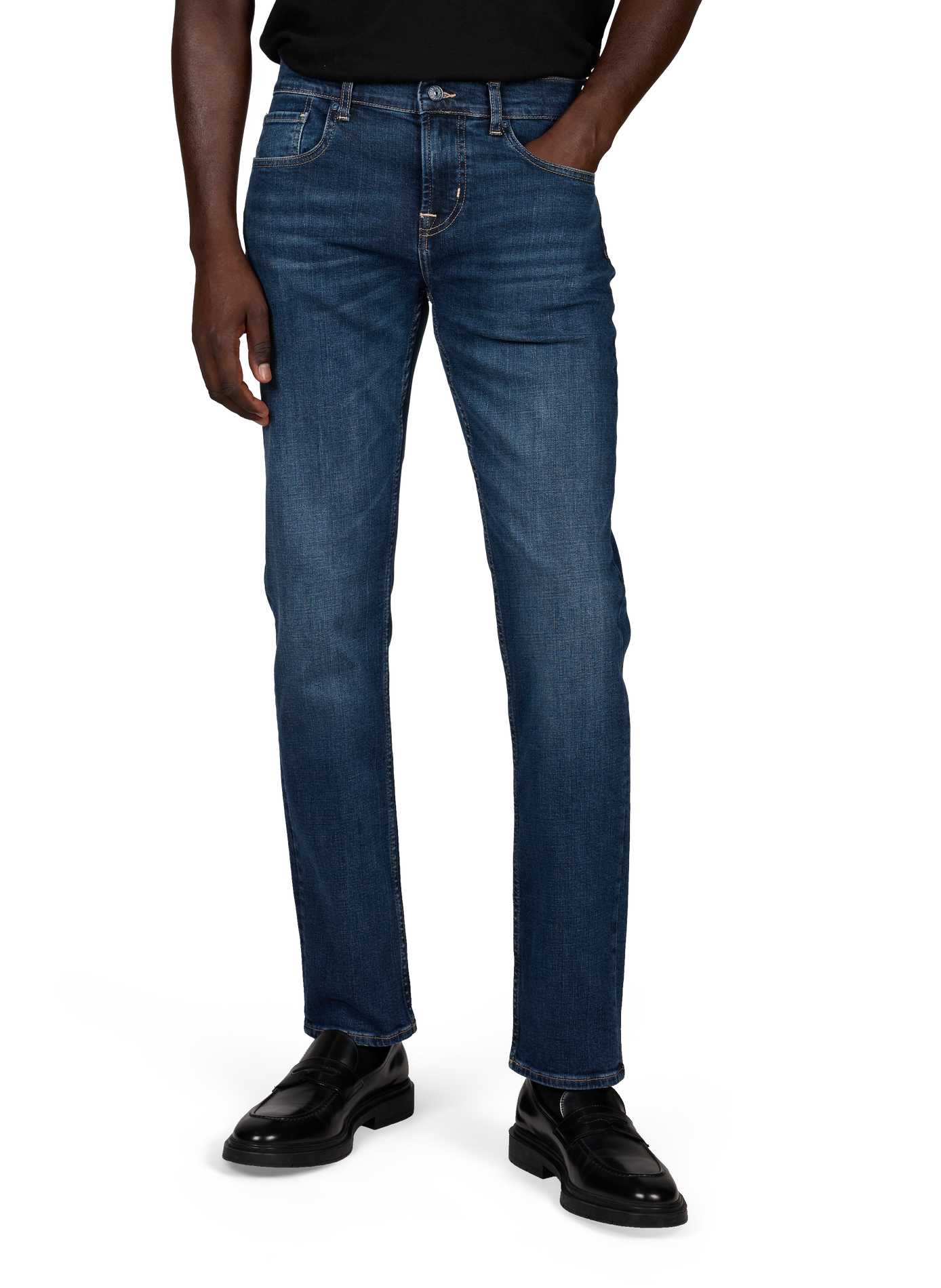 Jean slim délavé en coton mélangé 7 FOR ALL MANKIND Bleu