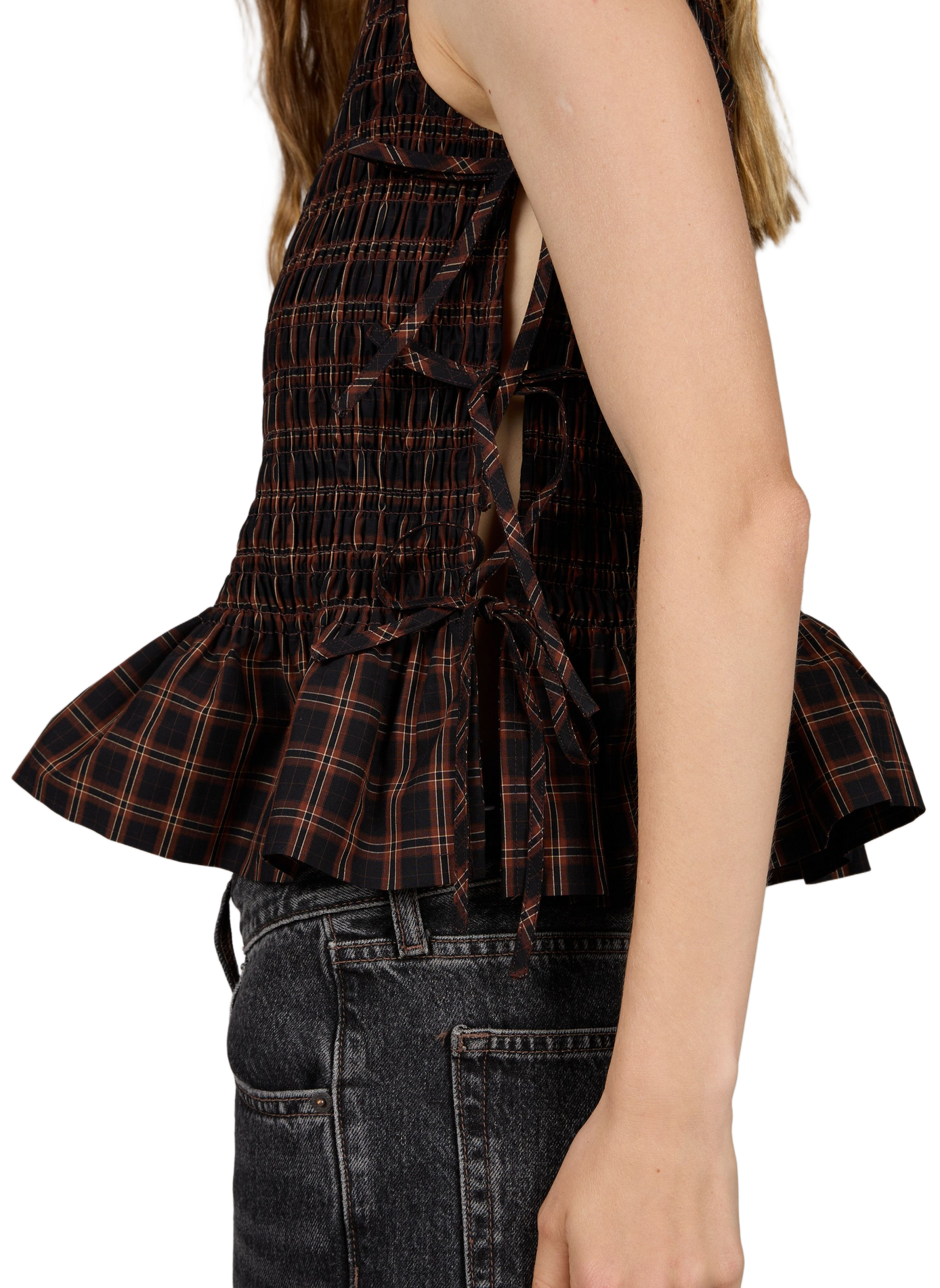 Cotton check shirt GANNI Brown