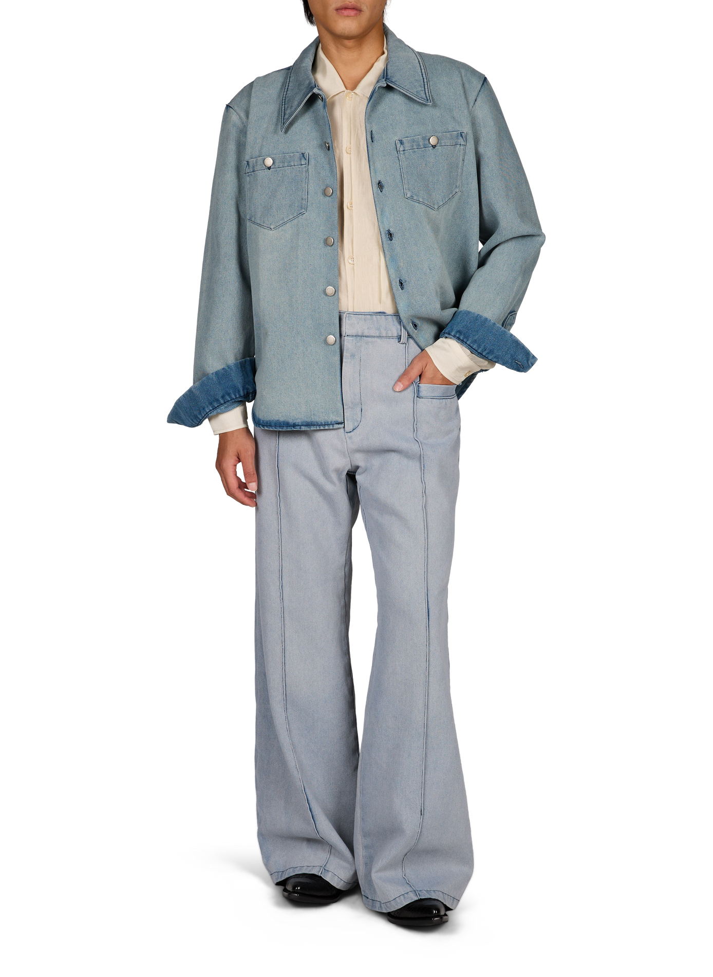 Ruedo long straight classic collar cotton jacket CAMPILLO Blue