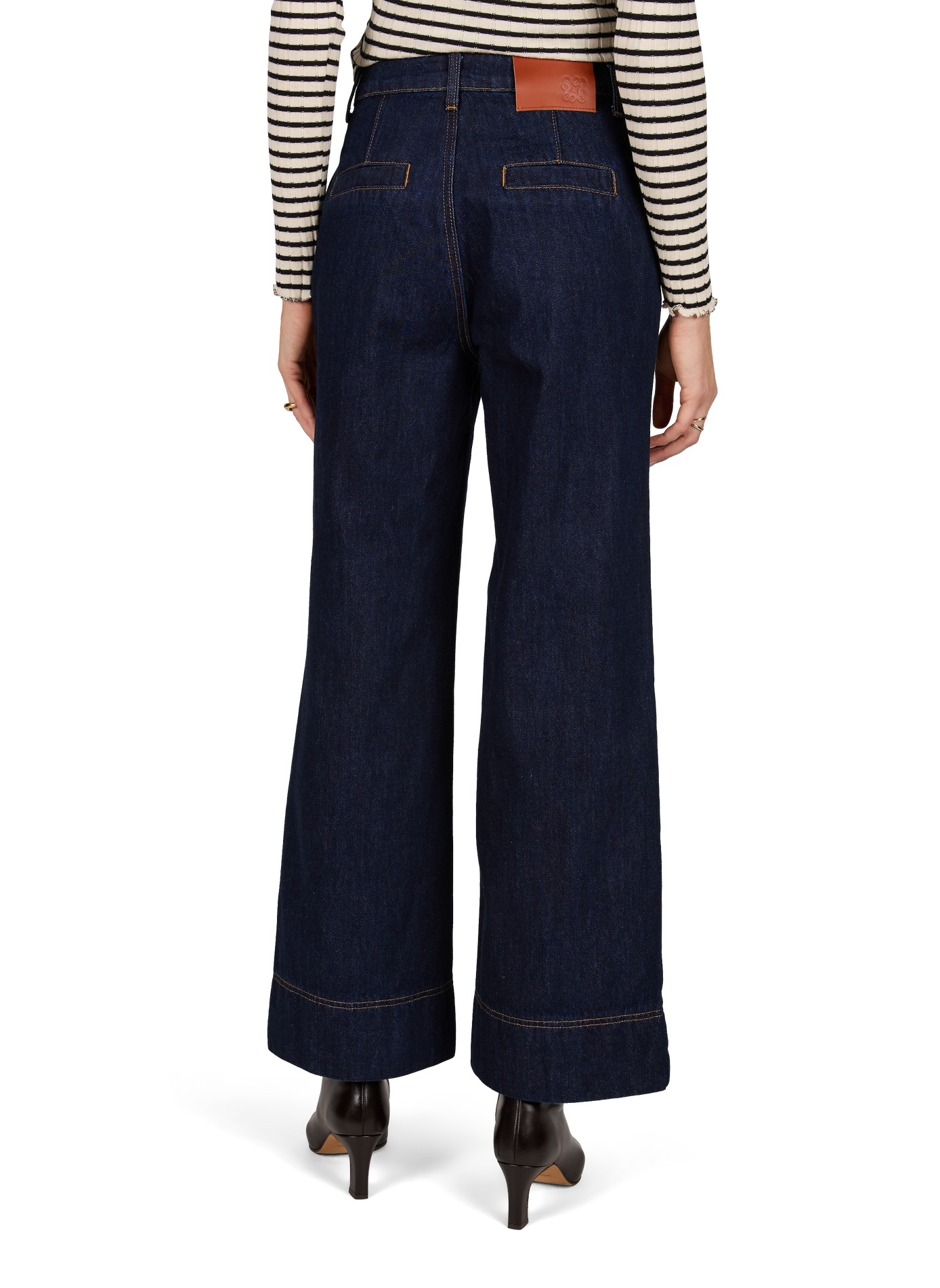 High-waisted cotton flare jeans by Rick. SUNCOO Blue