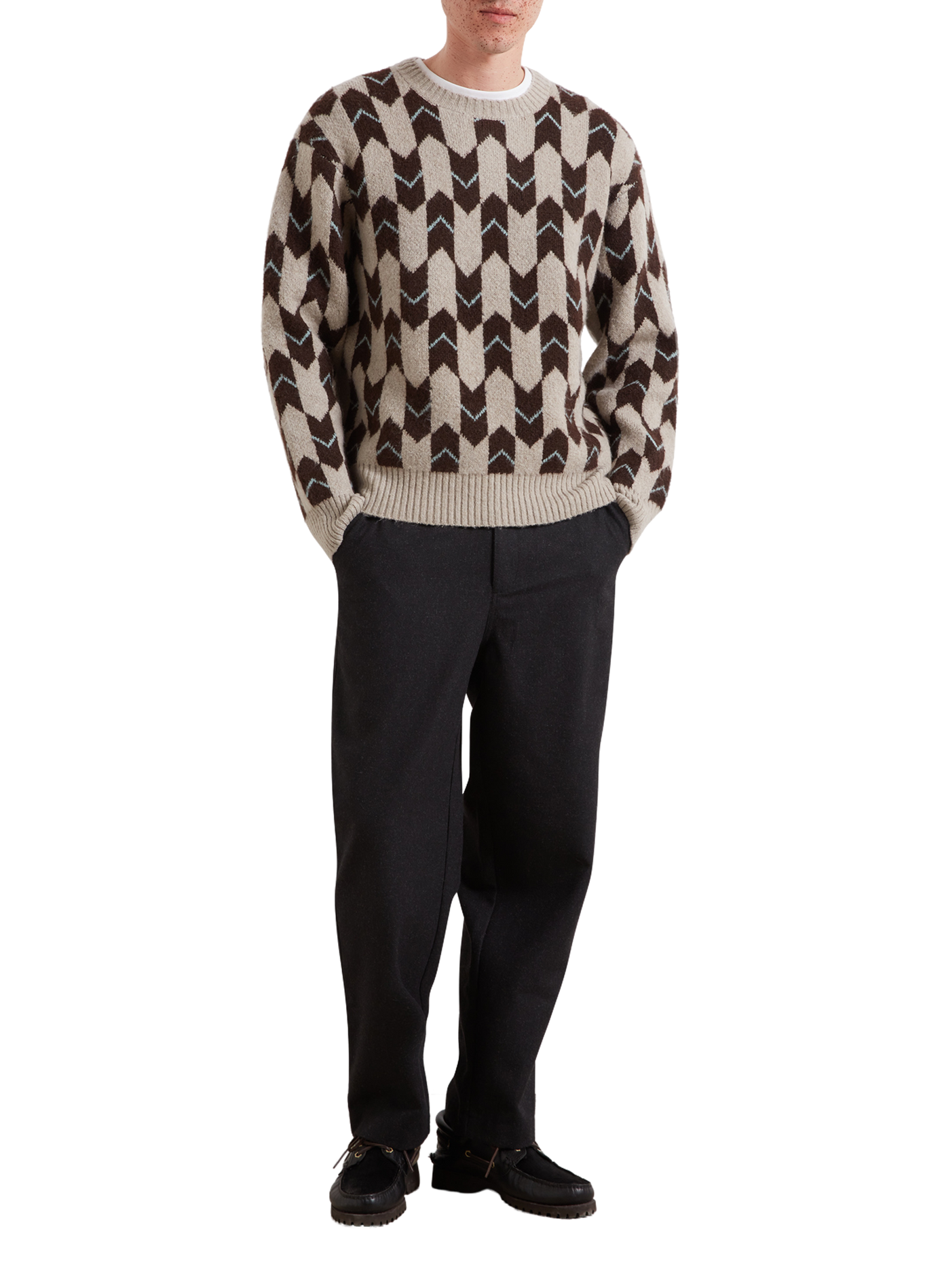 Pull droit manches longues imprimé FARAH Brown