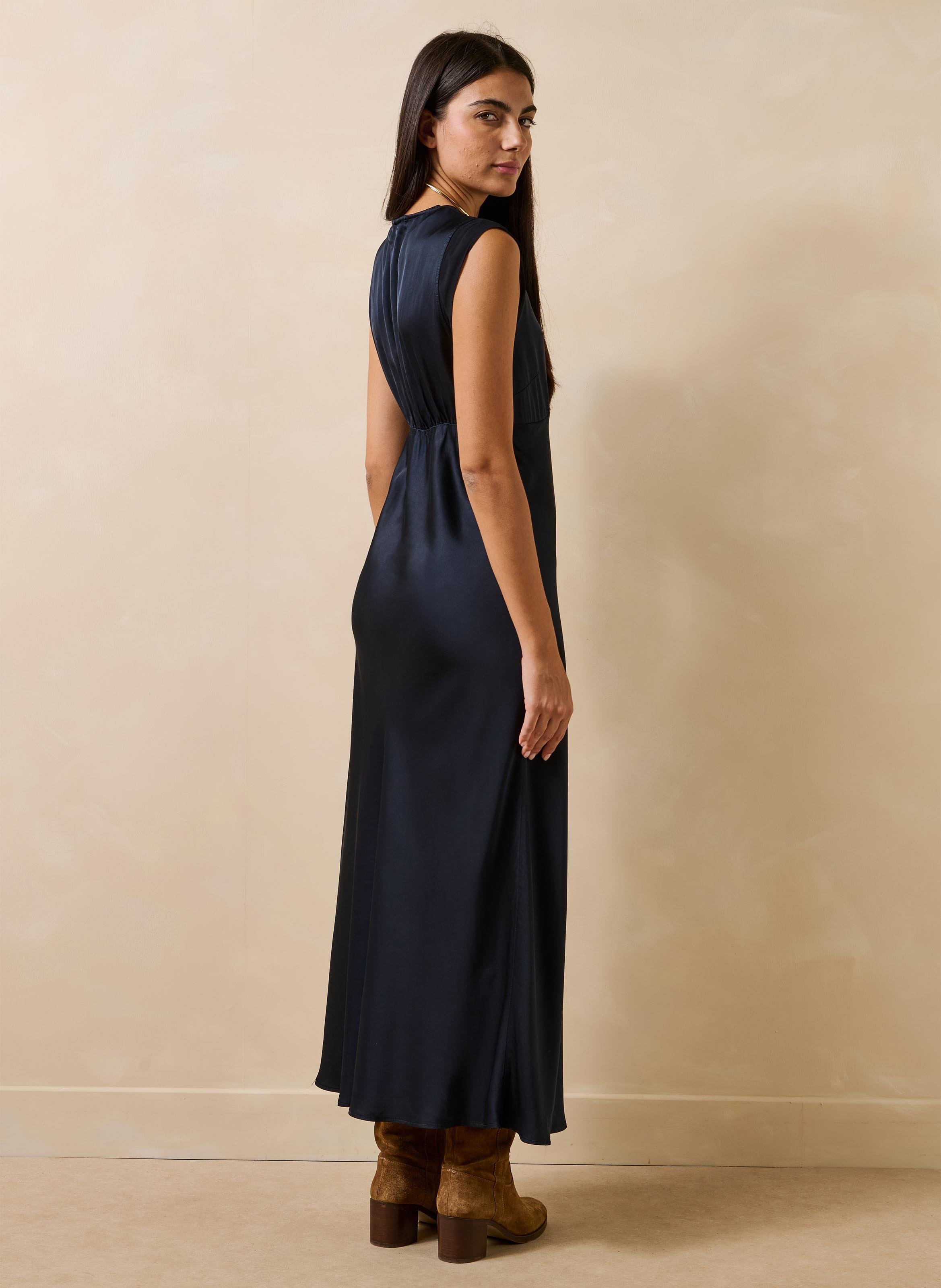 Lange jurk met V-hals LA FEE MARABOUTEE Blauw