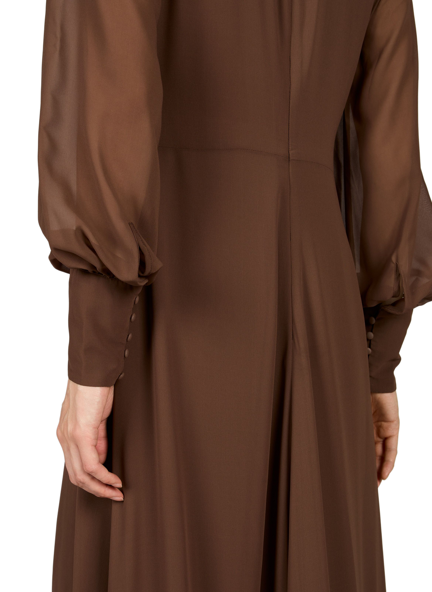 Langes Kleid mit Volants und Stehkragen ROTATE Braun