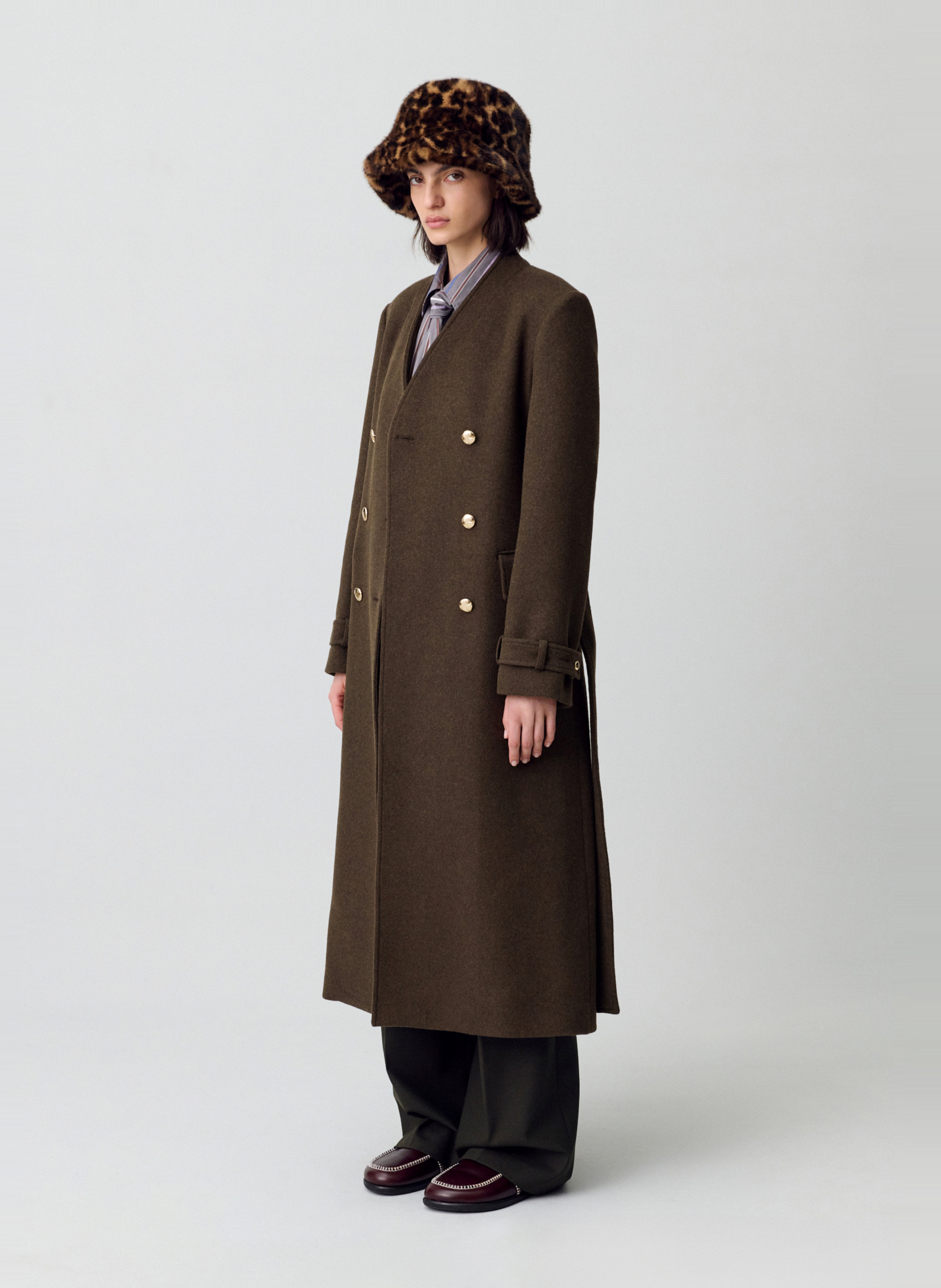 Manteau droit col v en laine mélangée galika CLAUDIE PIERLOT Kaki