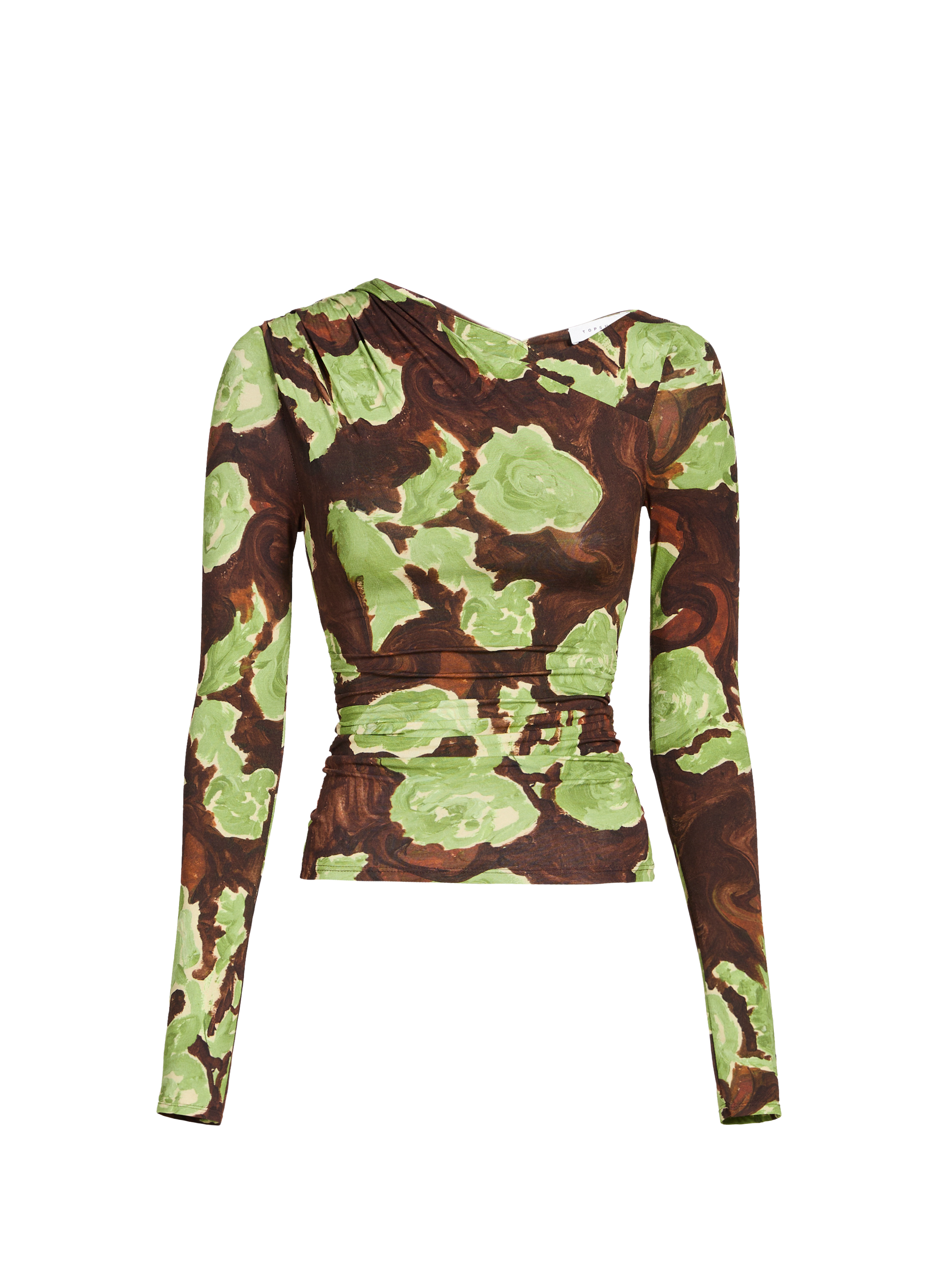 Top asymétrique imprimé fleuri en coton TOPSHOP Marron