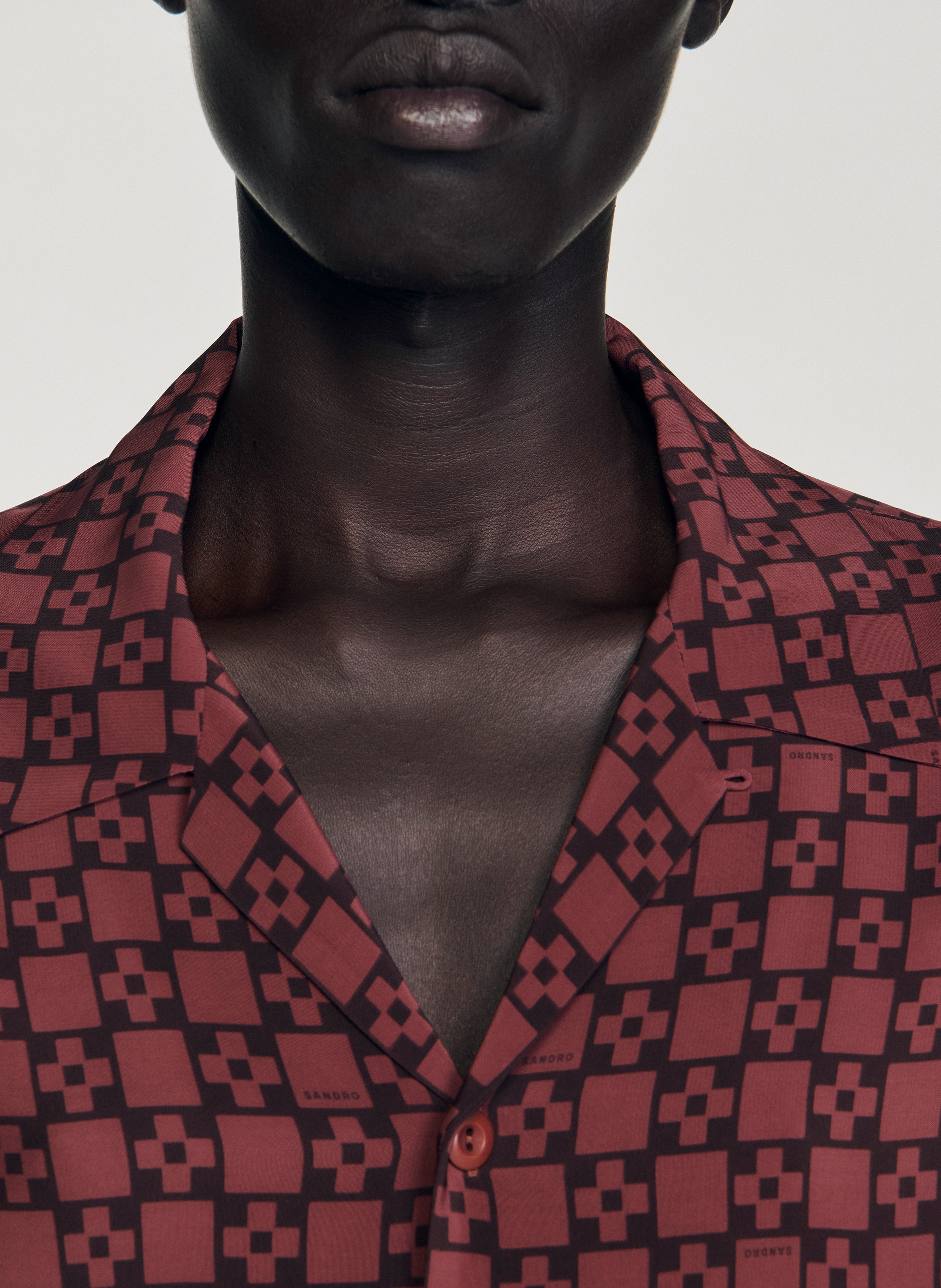 Chemise droite col cubain SANDRO Marron