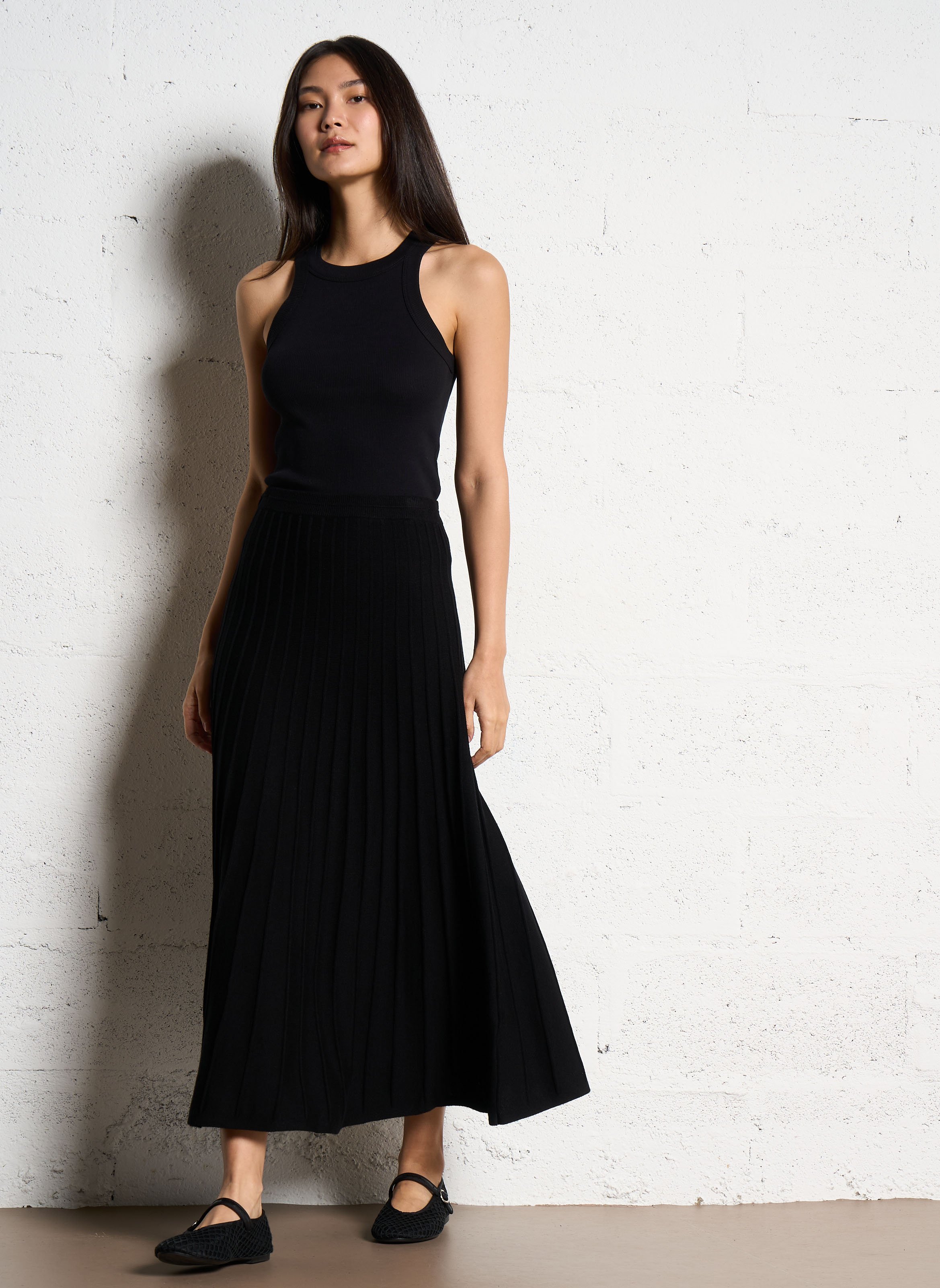 Débardeur col rond côtelé en coton cynda Noir