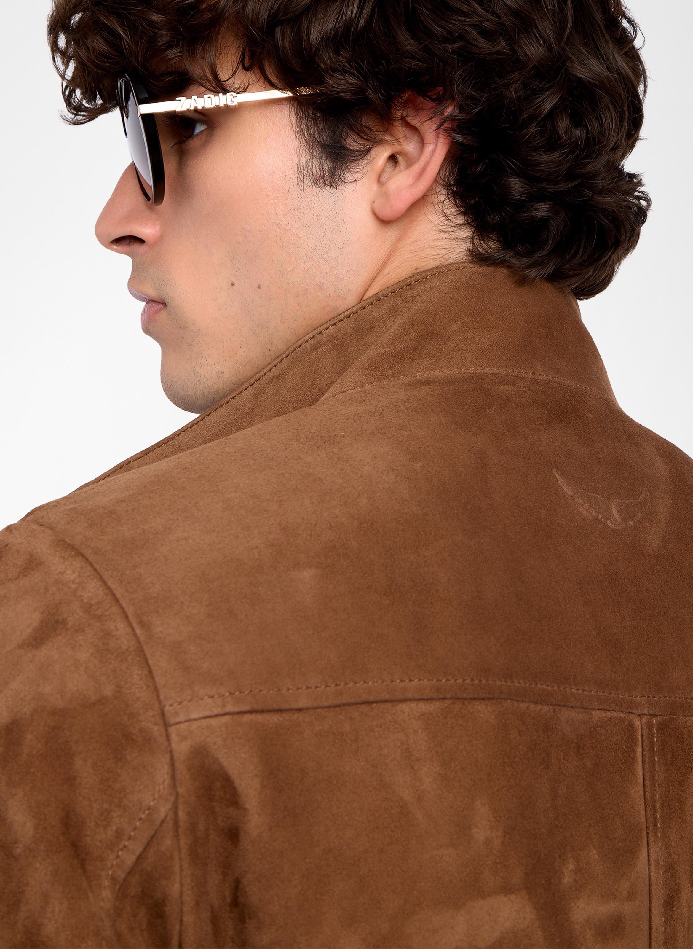 Blouson droit col montant en cuir velours lonni ZADIG&VOLTAIRE Marron