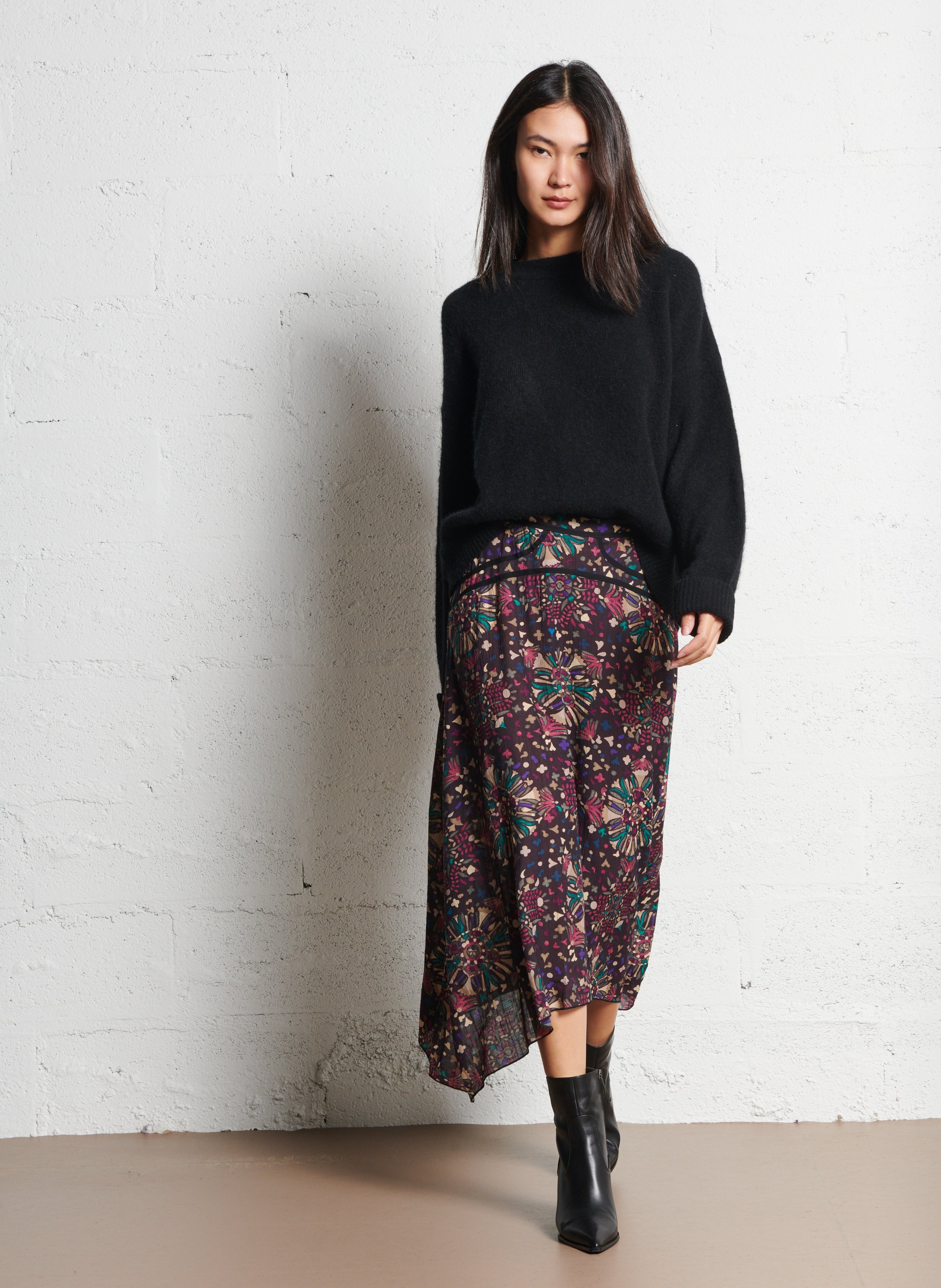 Pull ample col rond en laine mélangée vitow Noir