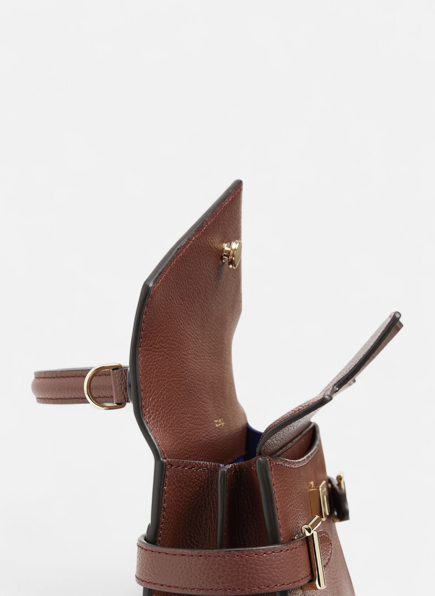 Petit sac à main double rabat emilie en cuir grainé LE TANNEUR Marron