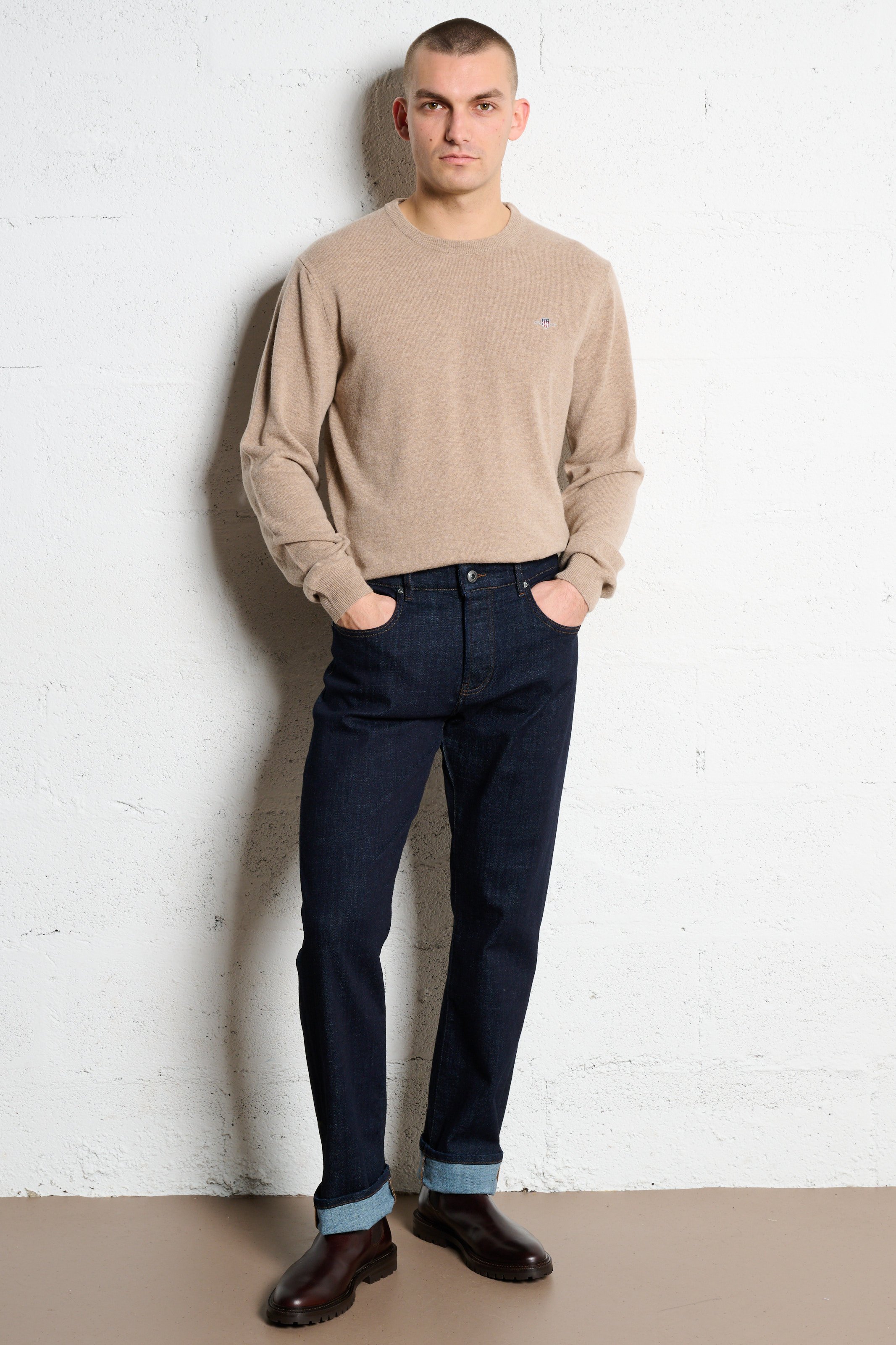 Jean droit en coton mélangé serge IKKS Bleu