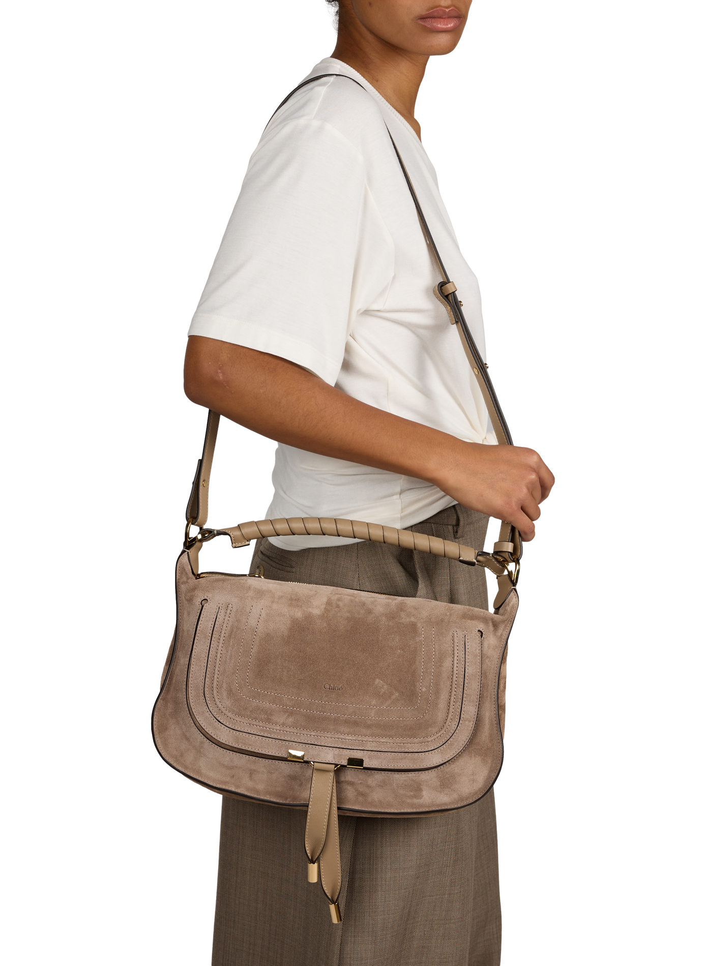 Petit sac épaule Marcie en cuir suédé de beau CHLOÉ Gris