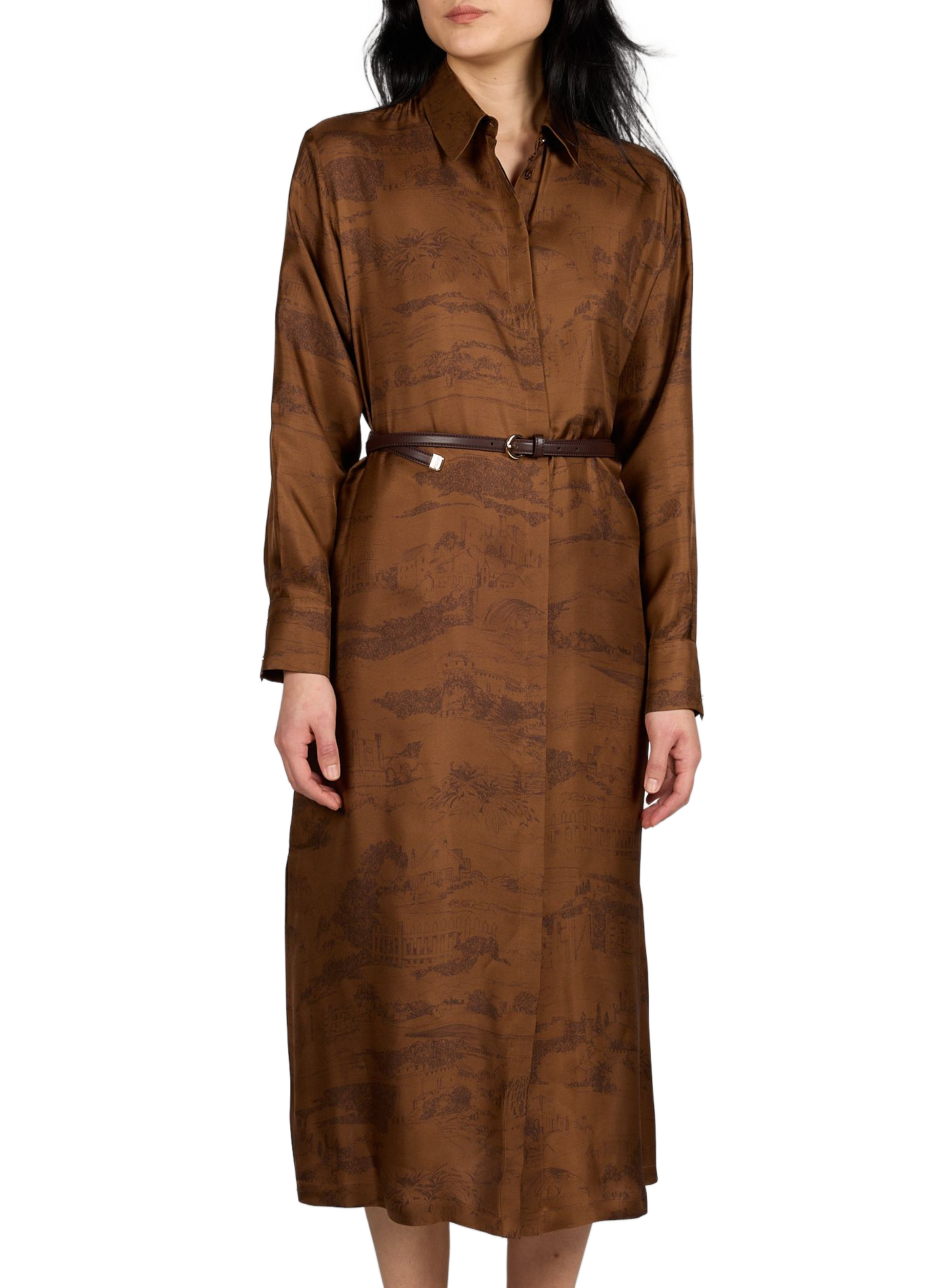 Robe satinée et imprimée en soie MAX MARA STUDIO Marron
