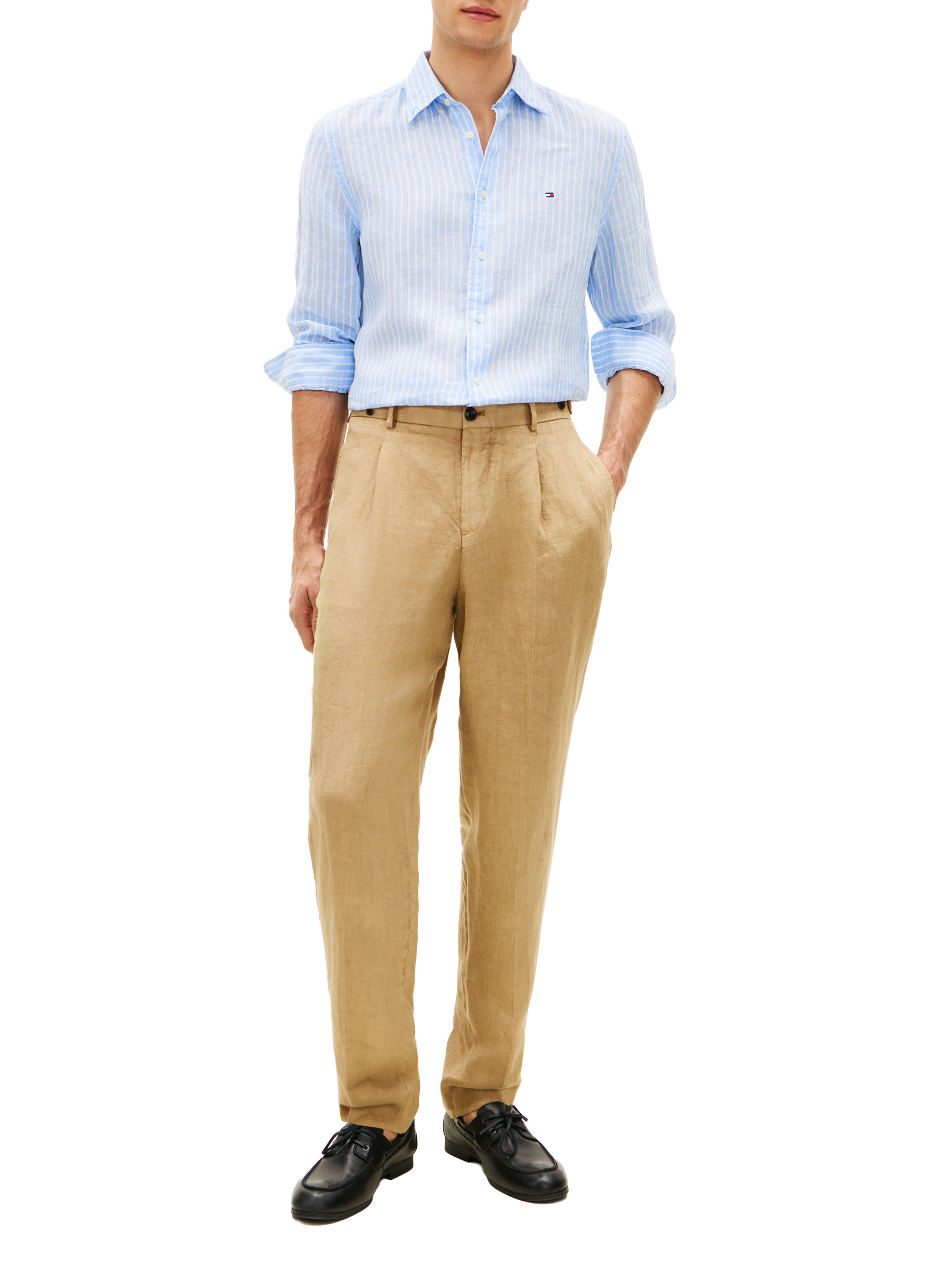 Pantalon chino New York Label en lin TOMMY HILFIGER Beige
