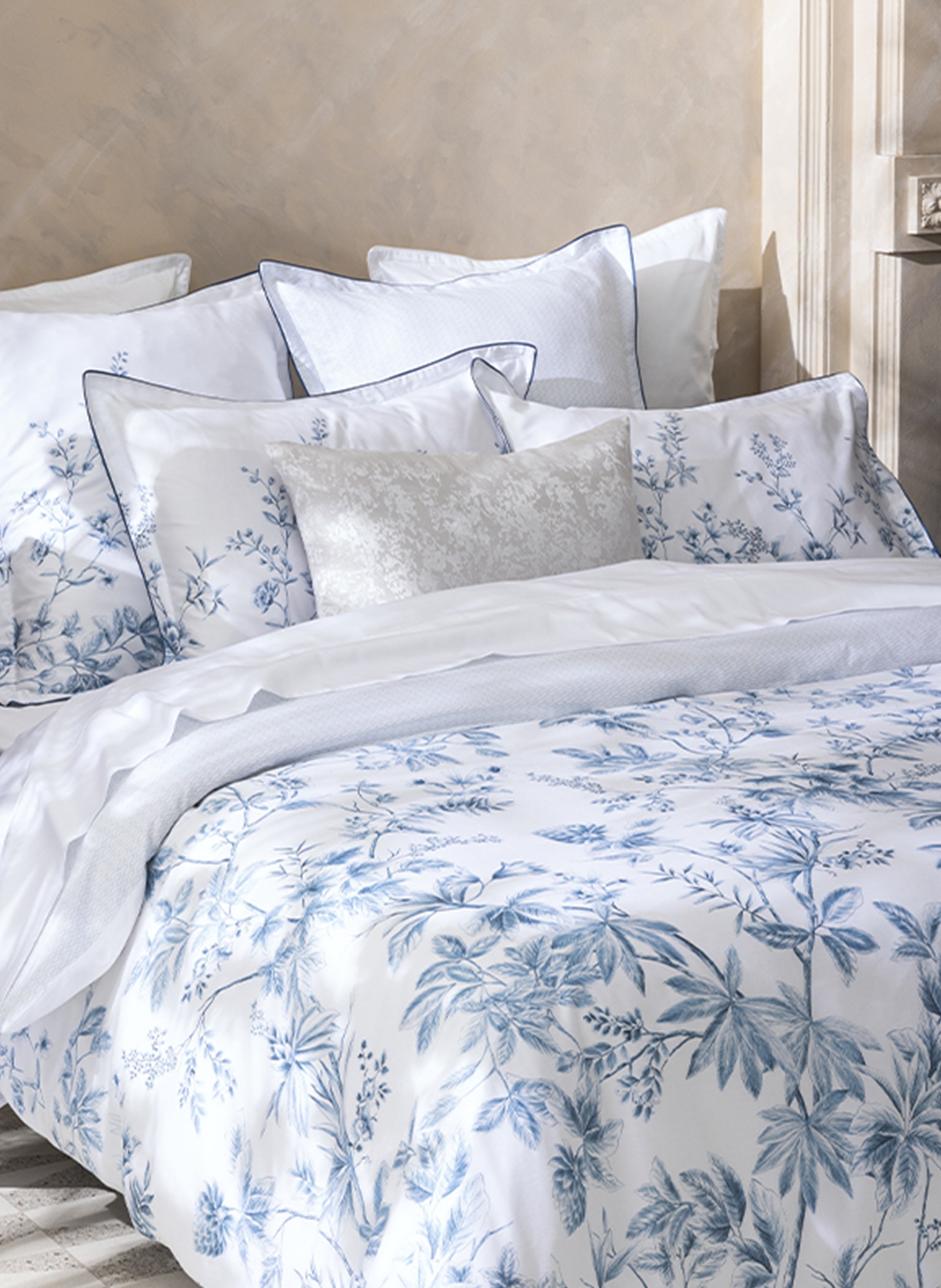 Housse de couette imprimée en satin de coton bio, amboise ALEXANDRE TURPAULT Bleu