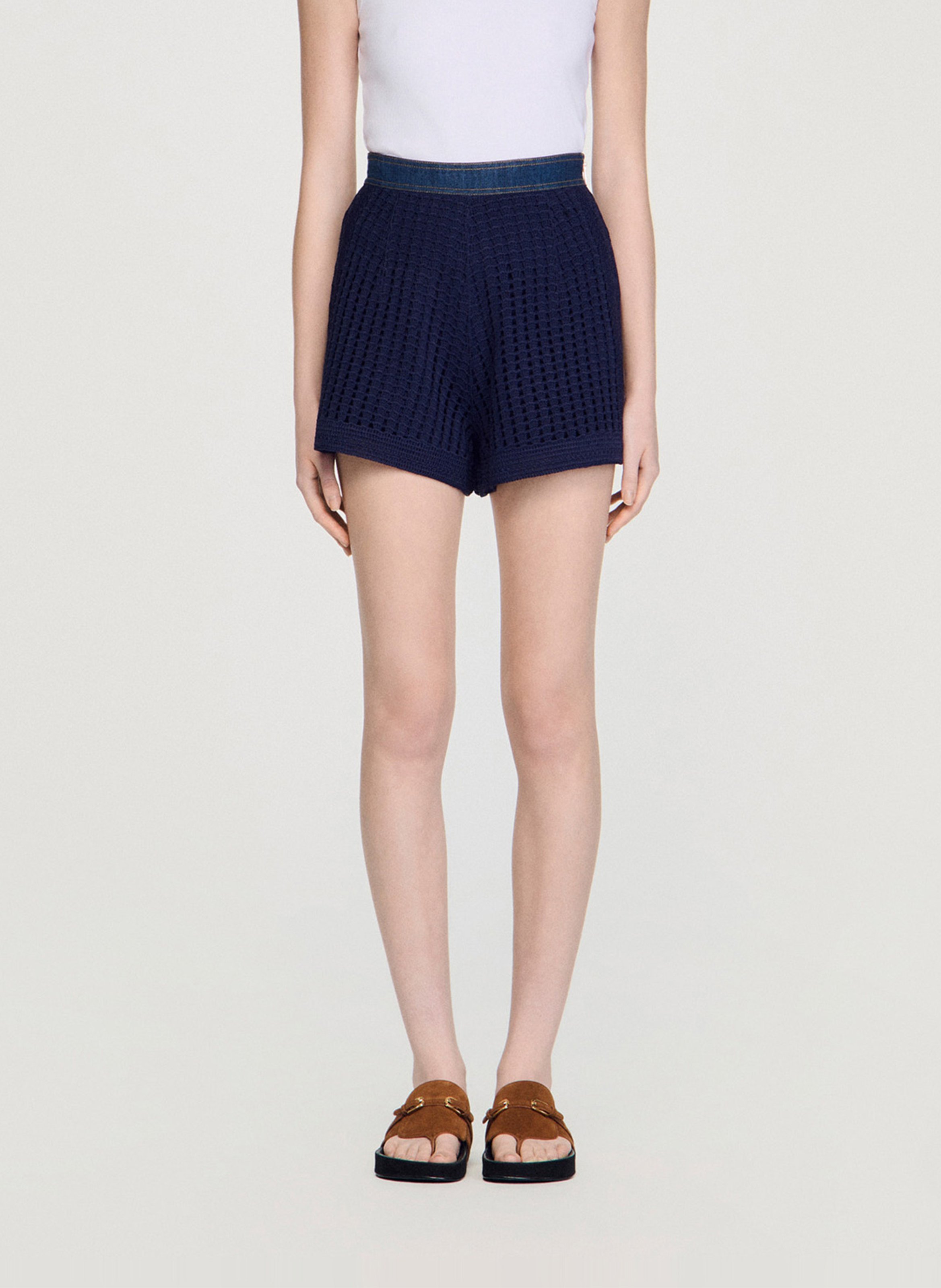 Short taille haute en maille ajourée SANDRO Bleu