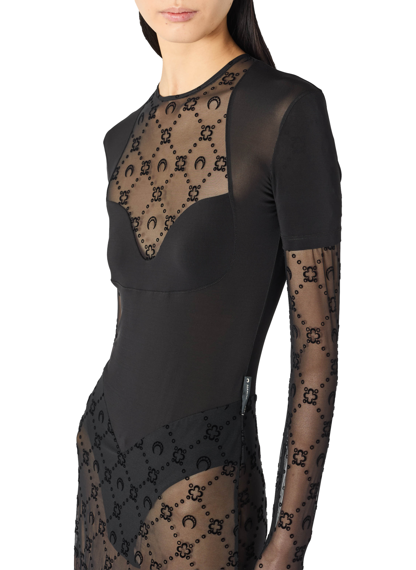 Layered jersey mesh flock long dress MARINE SERRE Black