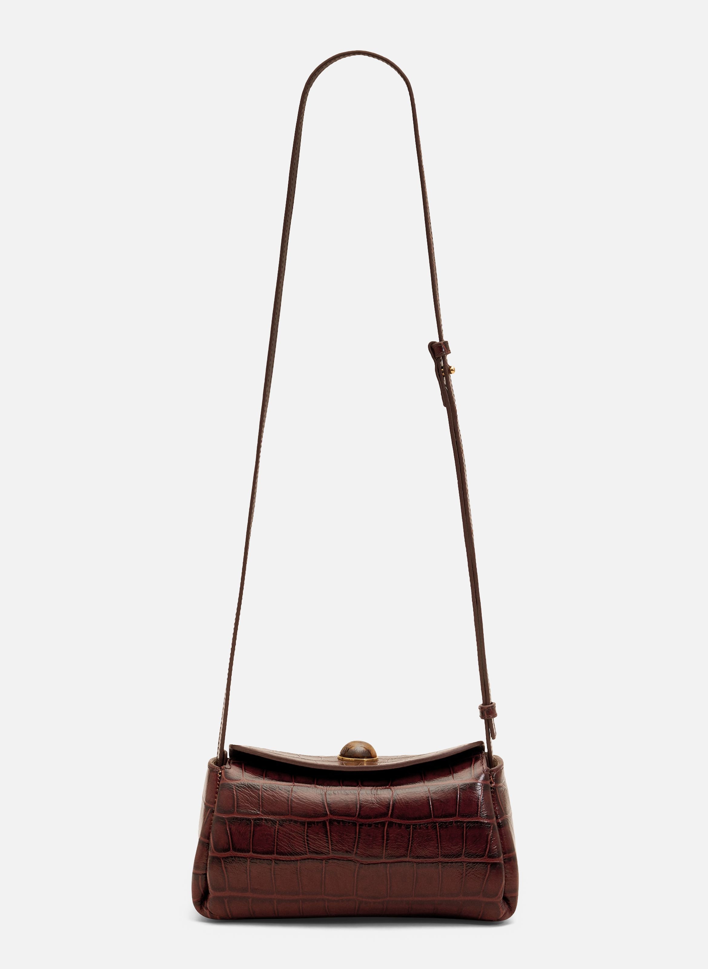 Mini sac carrousel unisexe en cuir de veau embossé crocodile AMI PARIS Marron