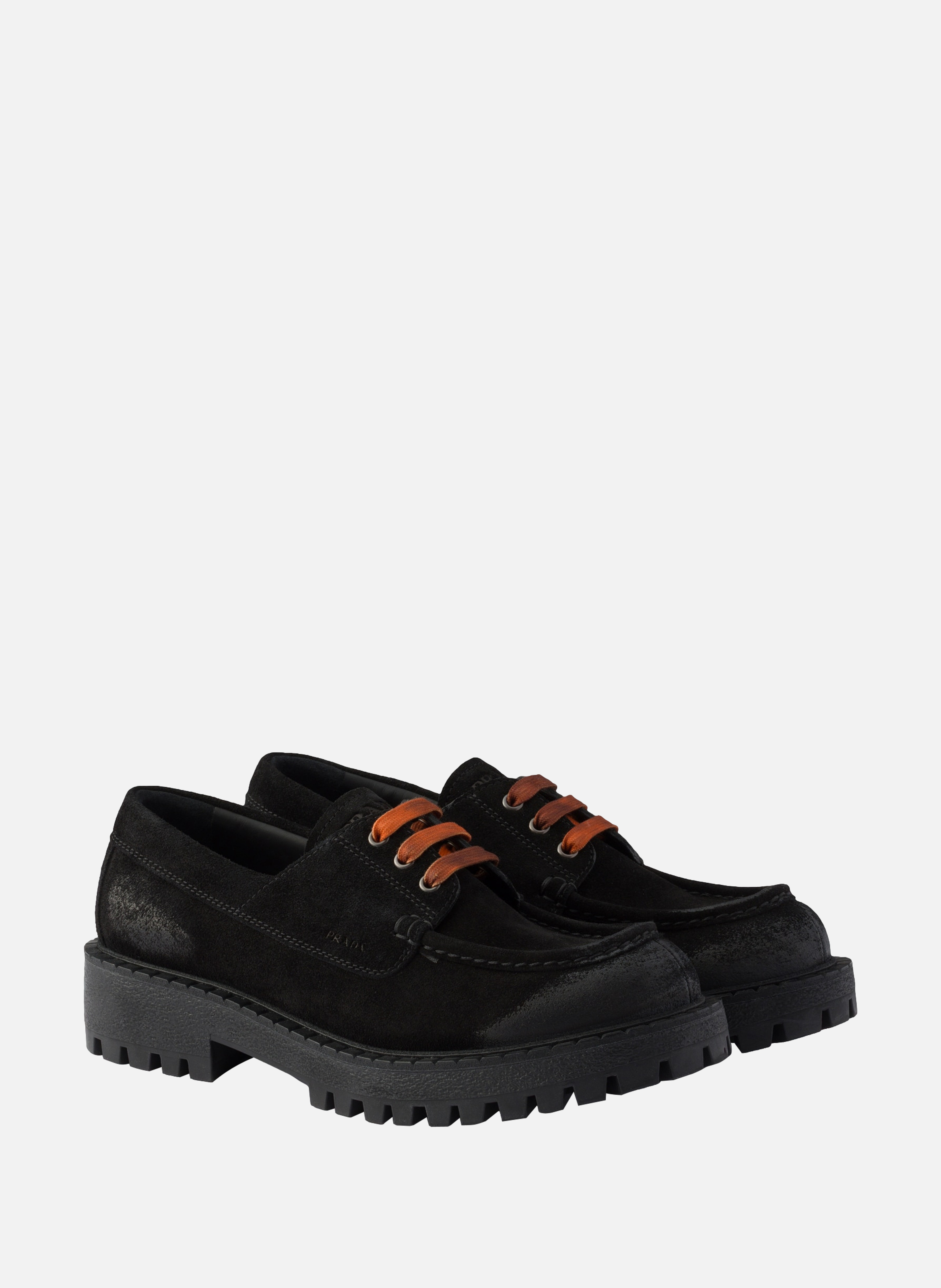 Chaussures à lacets en veau velours ciré PRADA Noir