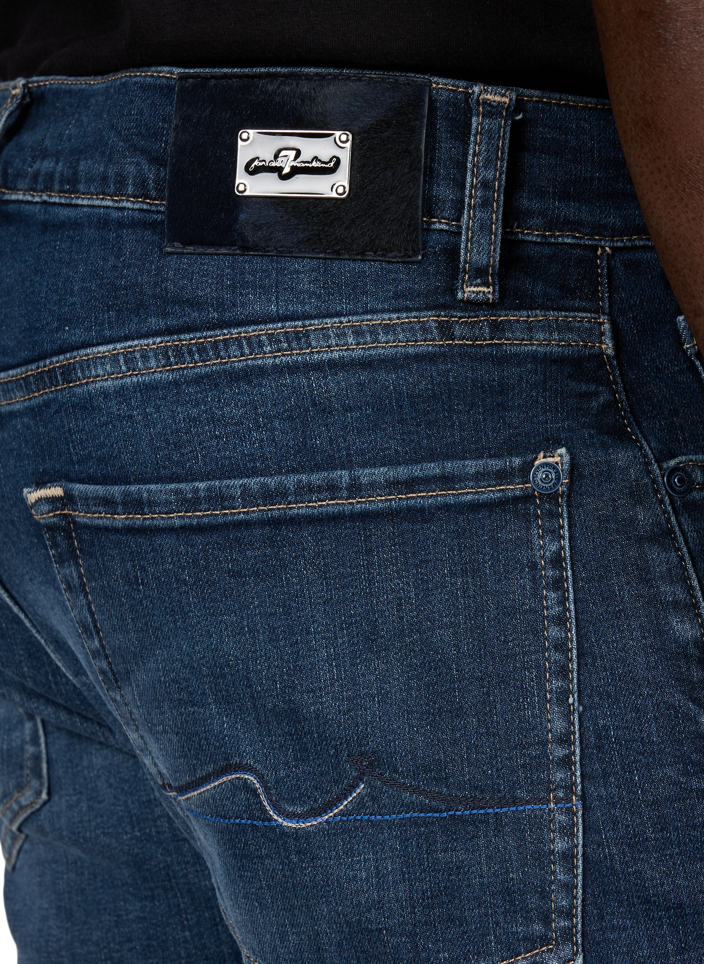 Jean slim délavé en coton mélangé 7 FOR ALL MANKIND Bleu