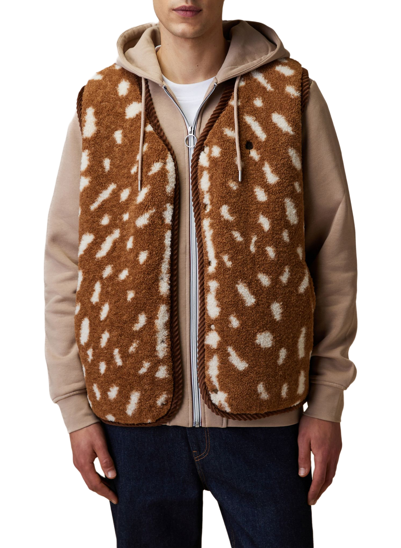 Fluffy sleeveless mixed cotton vest FAGUO Brown