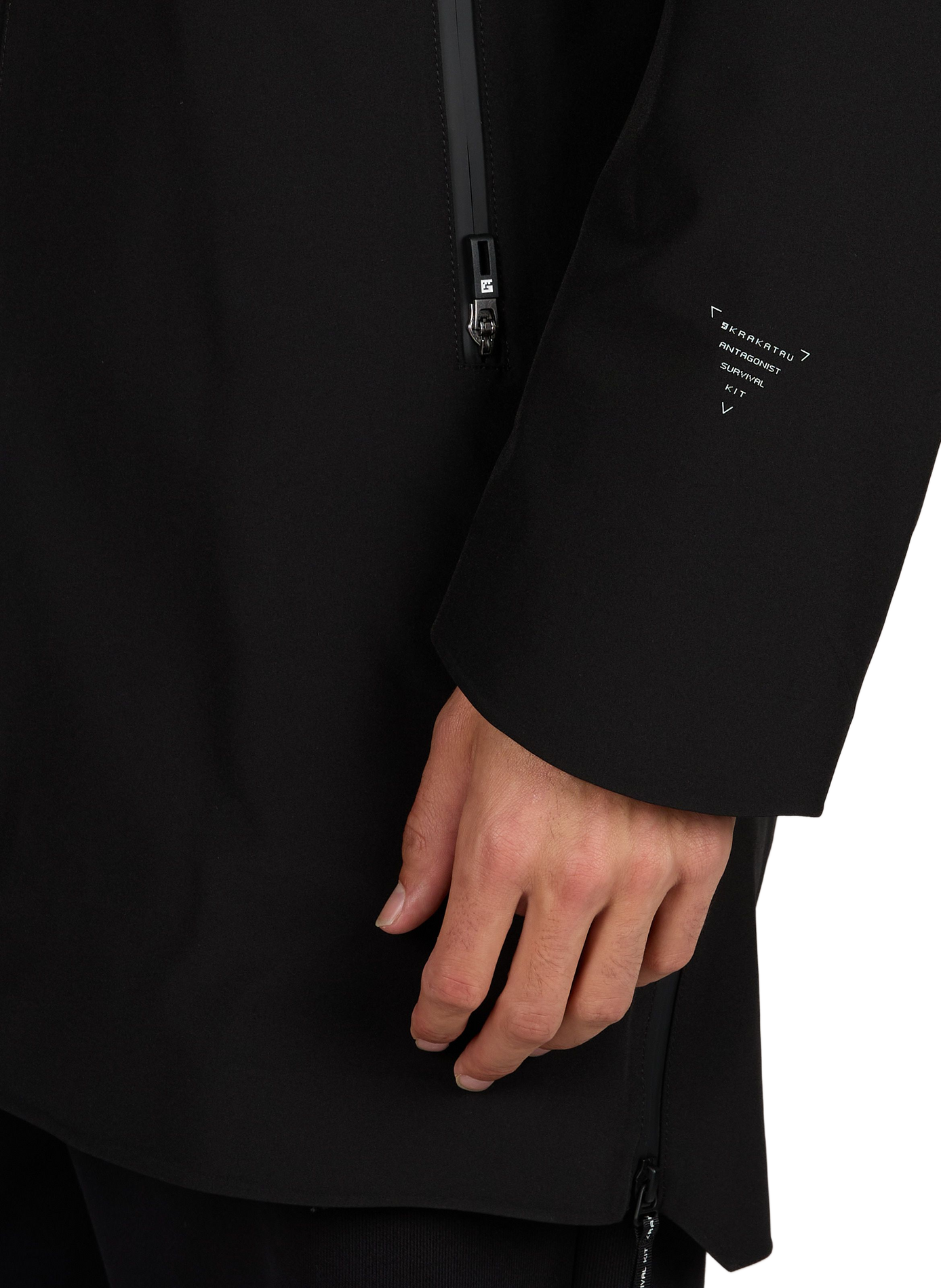 Long straight plain hooded parka KRAKATAU Black