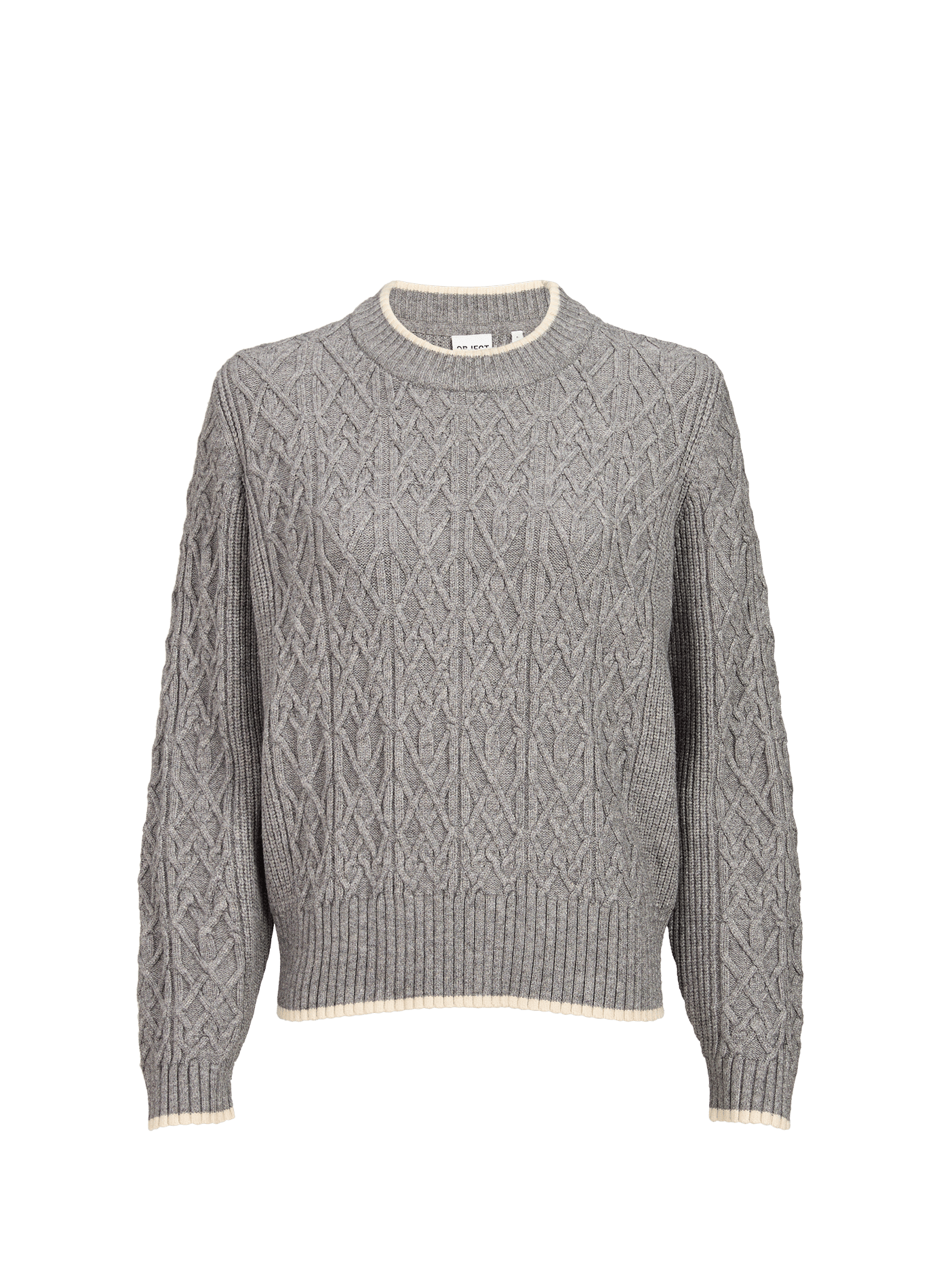 Gerader, einfarbiger Pullover mit Rundhalsausschnitt und Zopfmuster OBJECT Grau