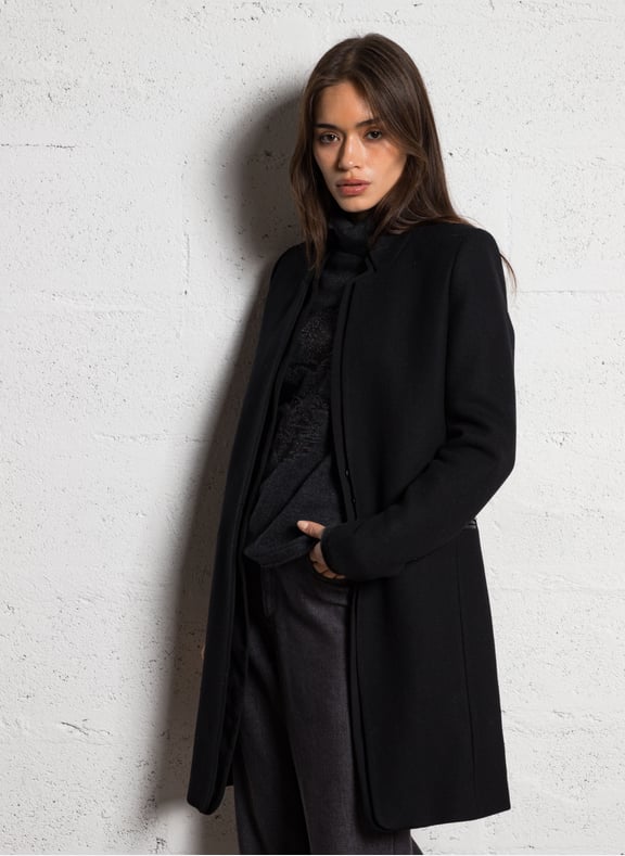 Manteau mi-long à double col en laine Noir by IKKS IKKS Manteau mi-long à double col en laine Noir
