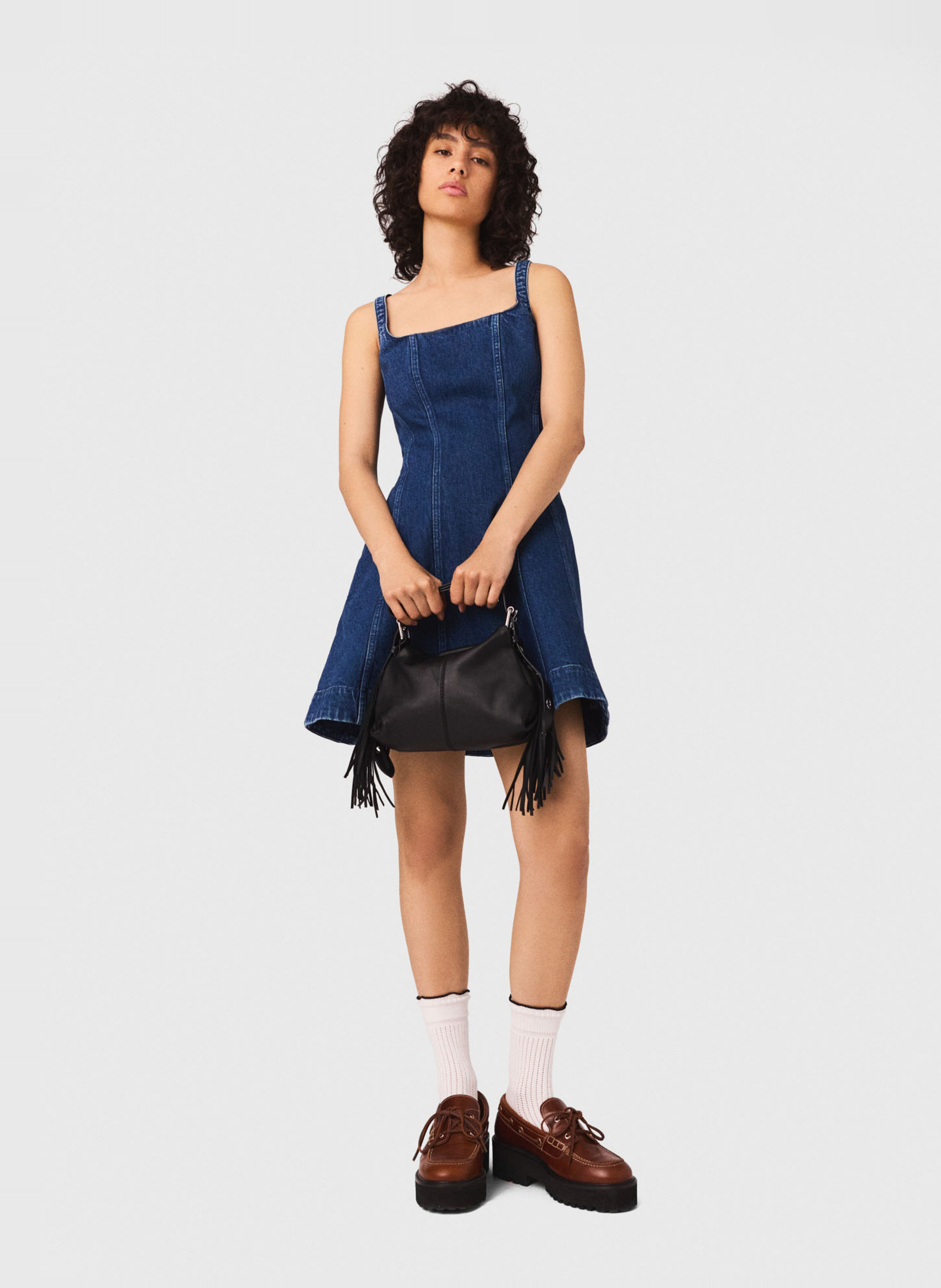 Robe courte évasée en denim MAJE Bleu