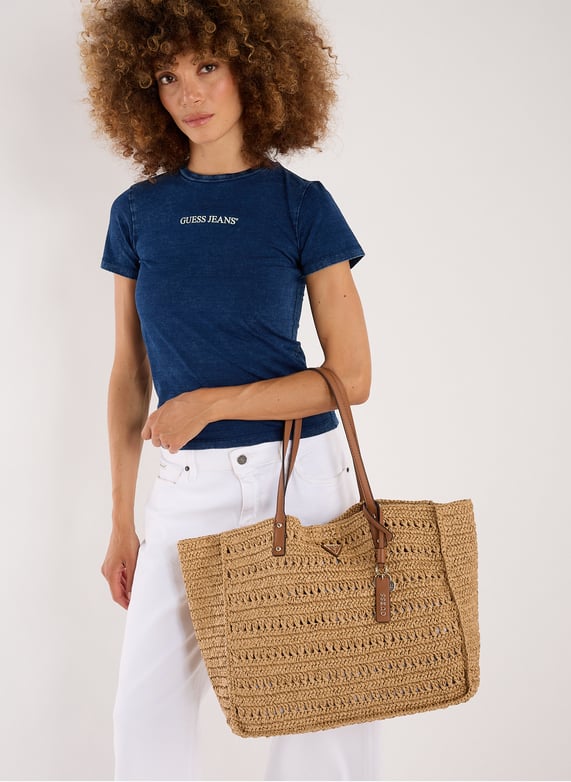 Irene woven raffia tote bag | Multicolour by GUESS Irene woven raffia tote bag Multicolour