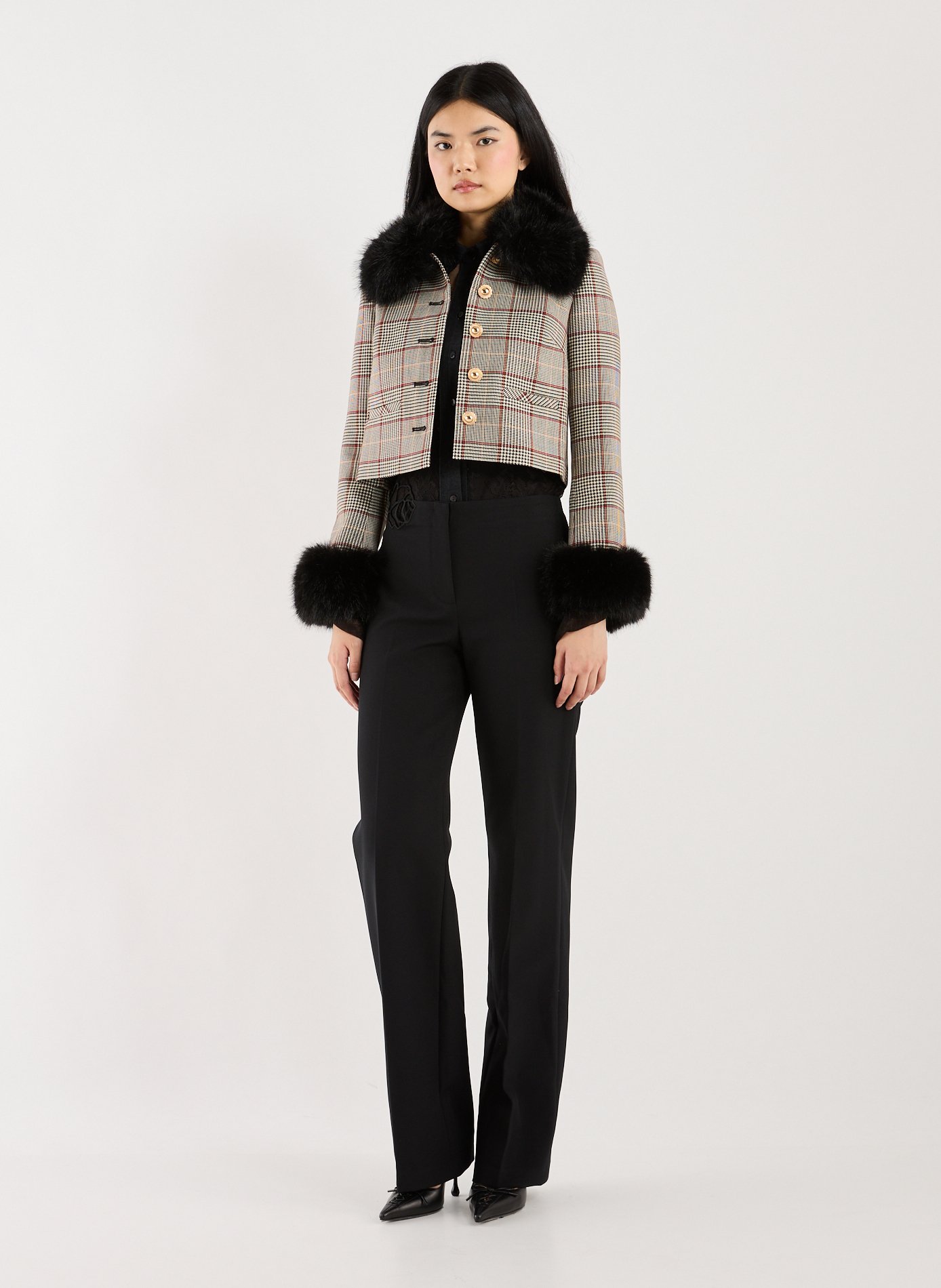 Short checkered jacket SELF PORTRAIT Brown