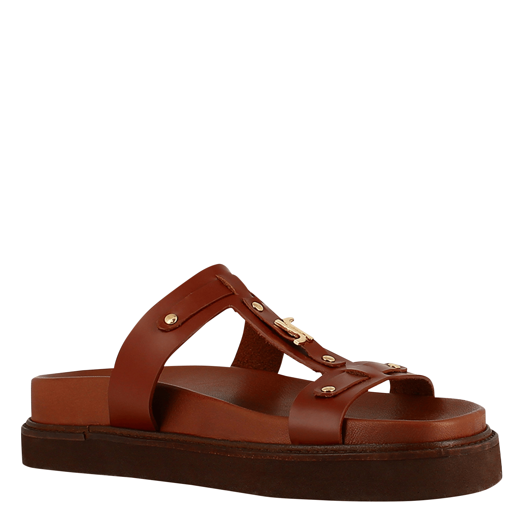 Sandales plates en cuir lisse luana JONAK Marron