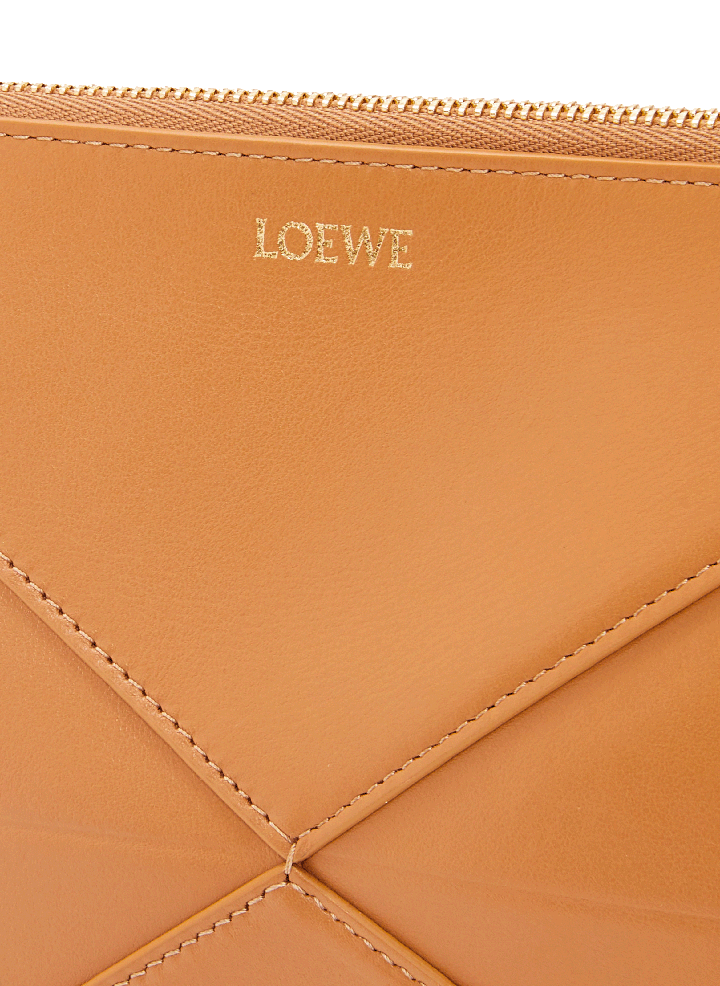 Puzzle Fold shiny nappa calf leather pouch LOEWE Brown