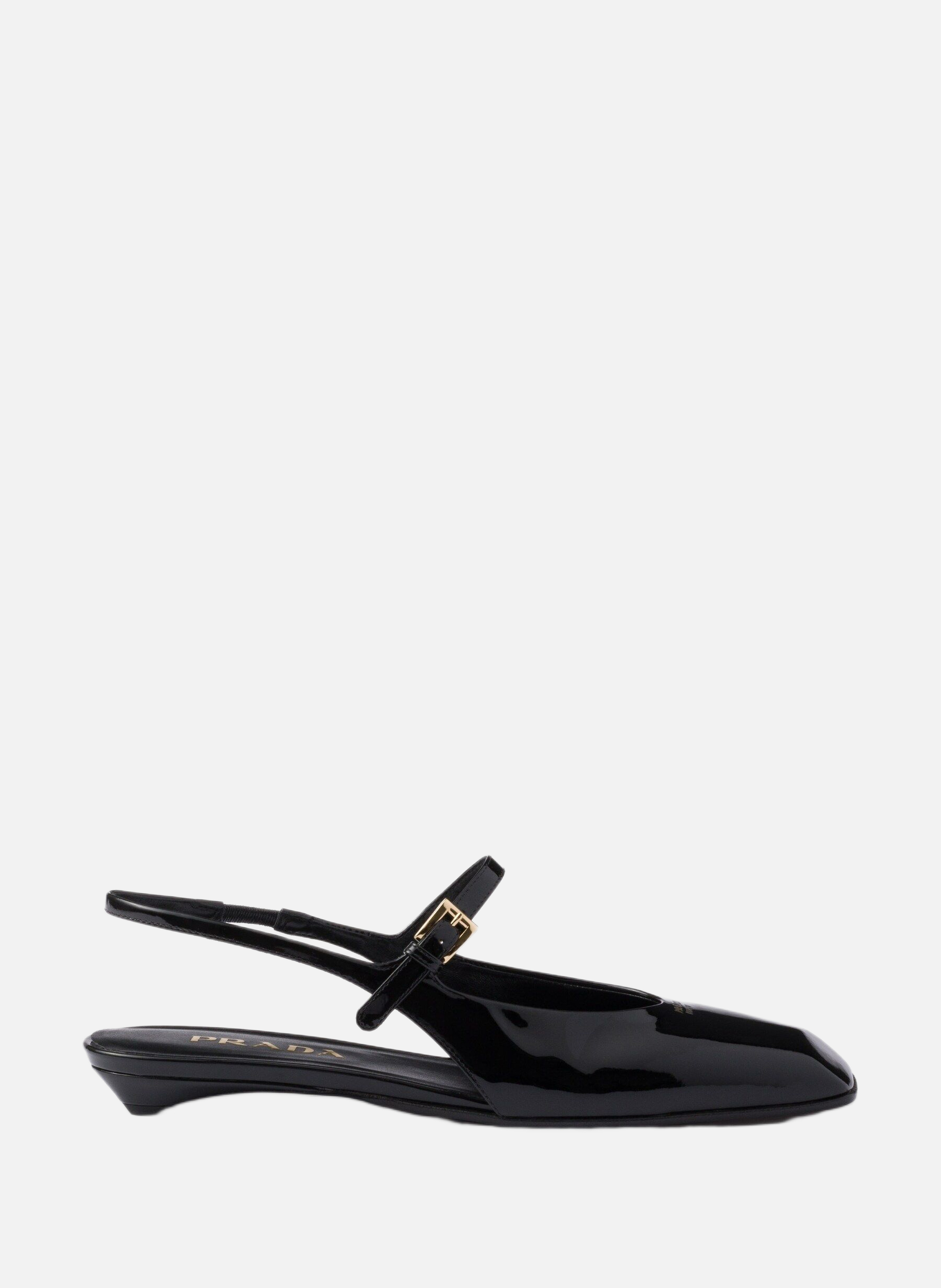 Ballerines à bride arrière en cuir verni PRADA Noir