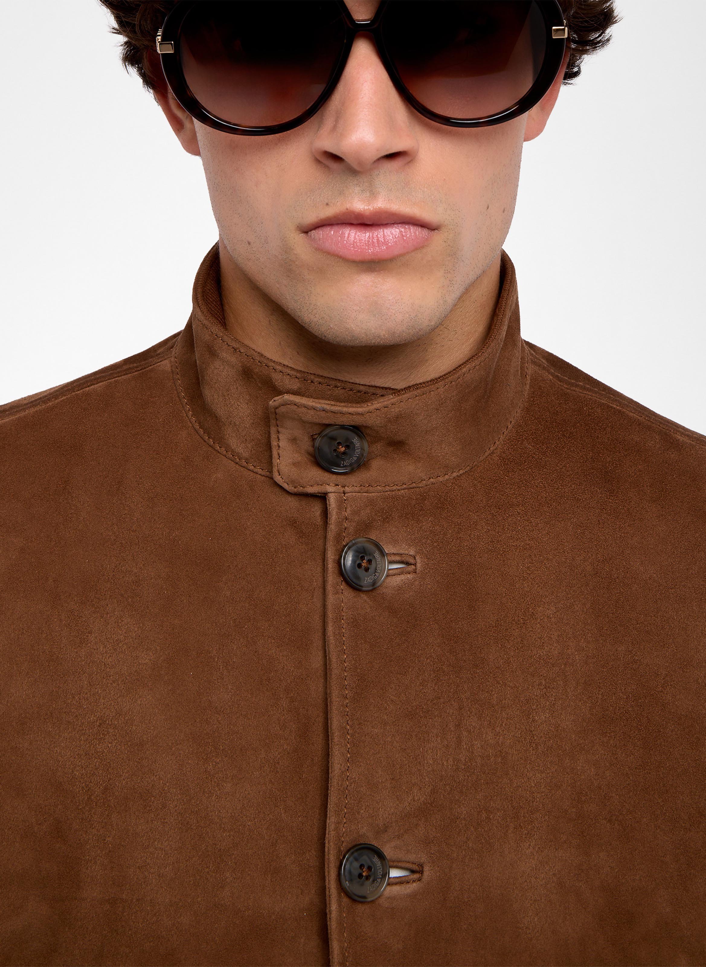 Blouson droit col montant en cuir velours lonni ZADIG&VOLTAIRE Marron