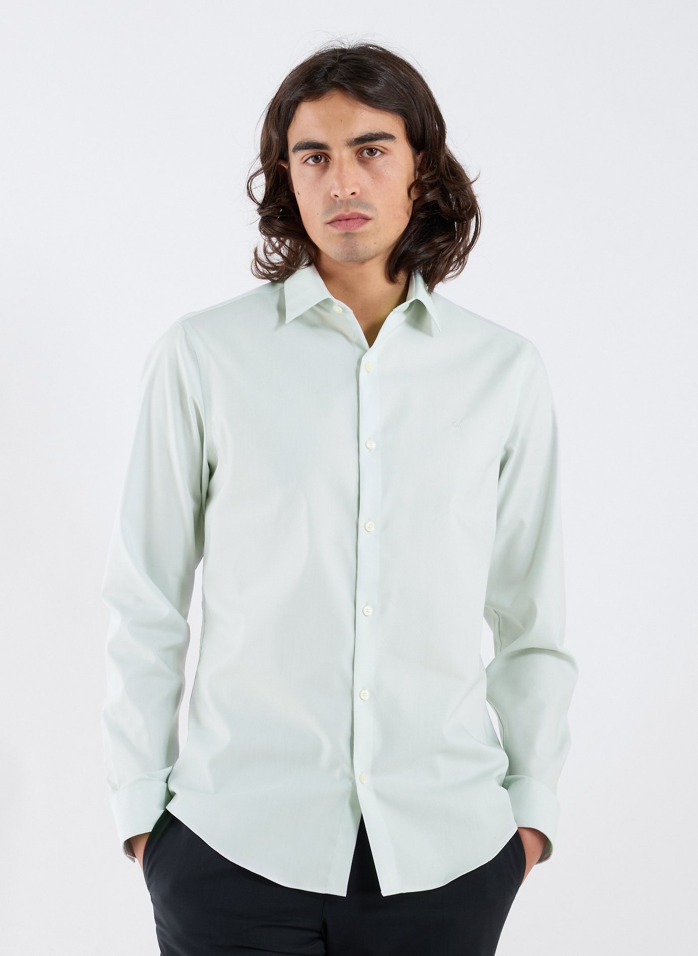 CALVIN KLEIN Chemise slim en coton mélangé Vert