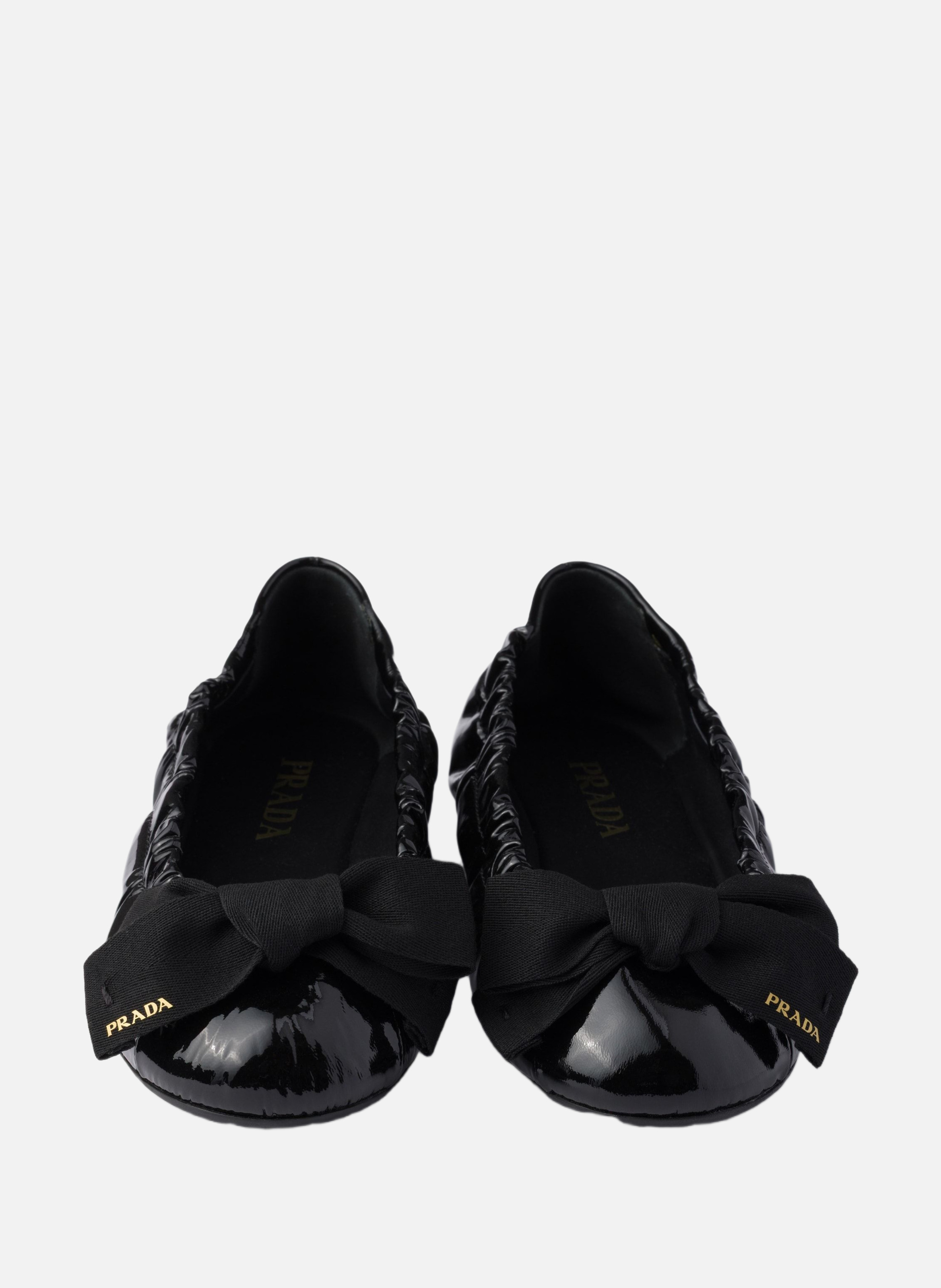 Ballerines en cuir verni avec nœud PRADA Noir