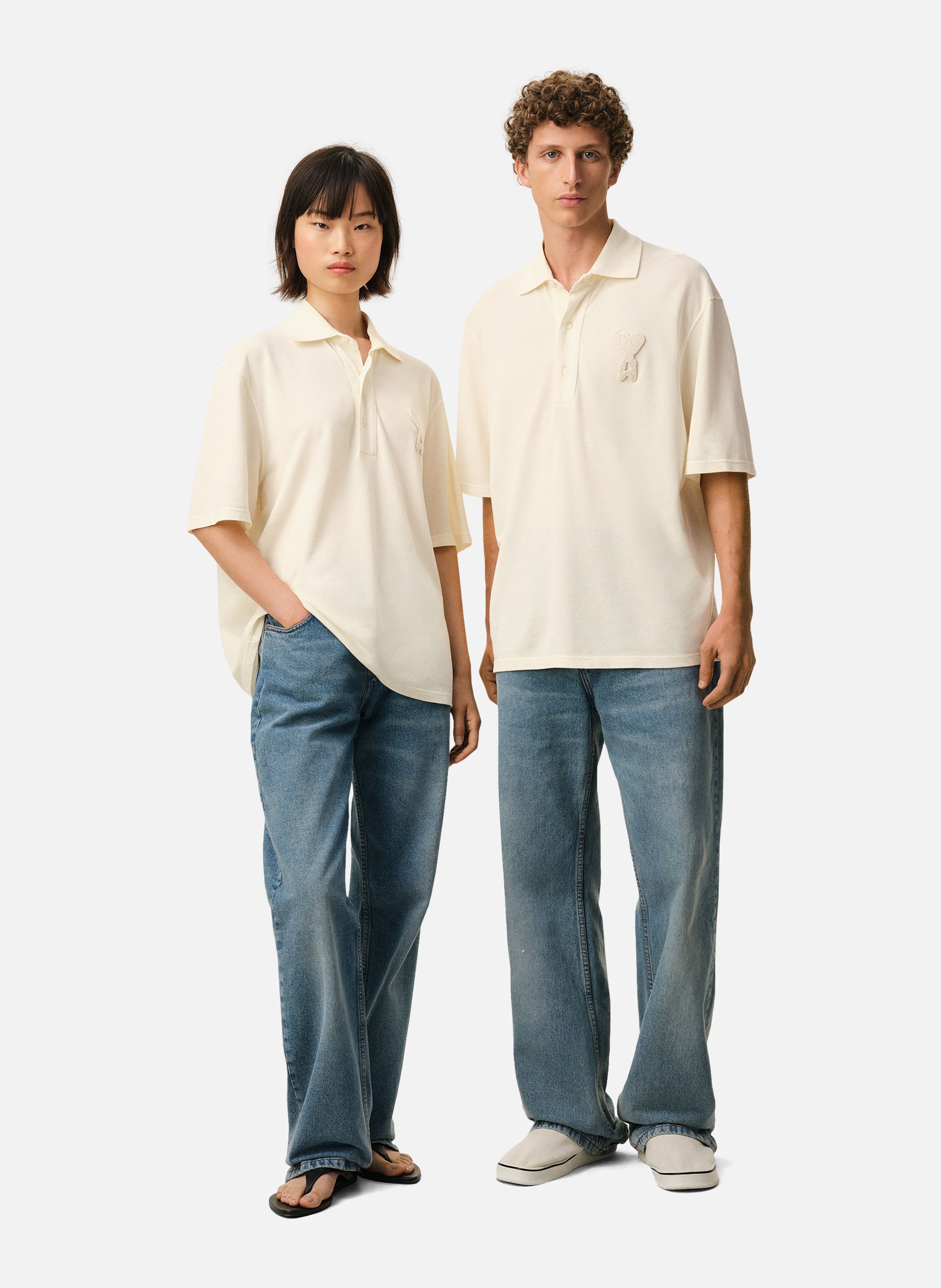 Polo ami de coeur crochet en coton unisexe AMI PARIS Blanc