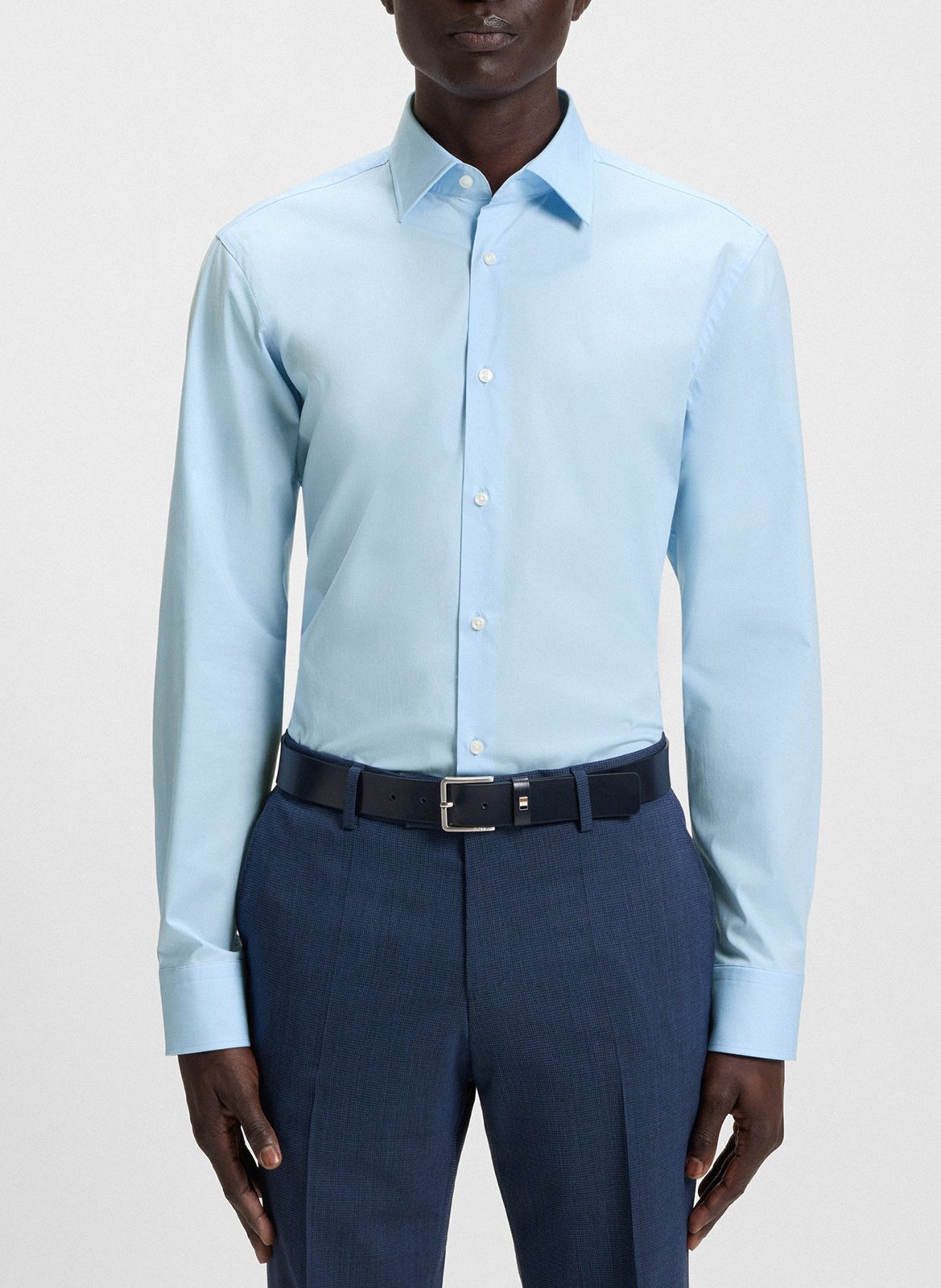 Chemise col classique en coton mélangé BOSS Bleu