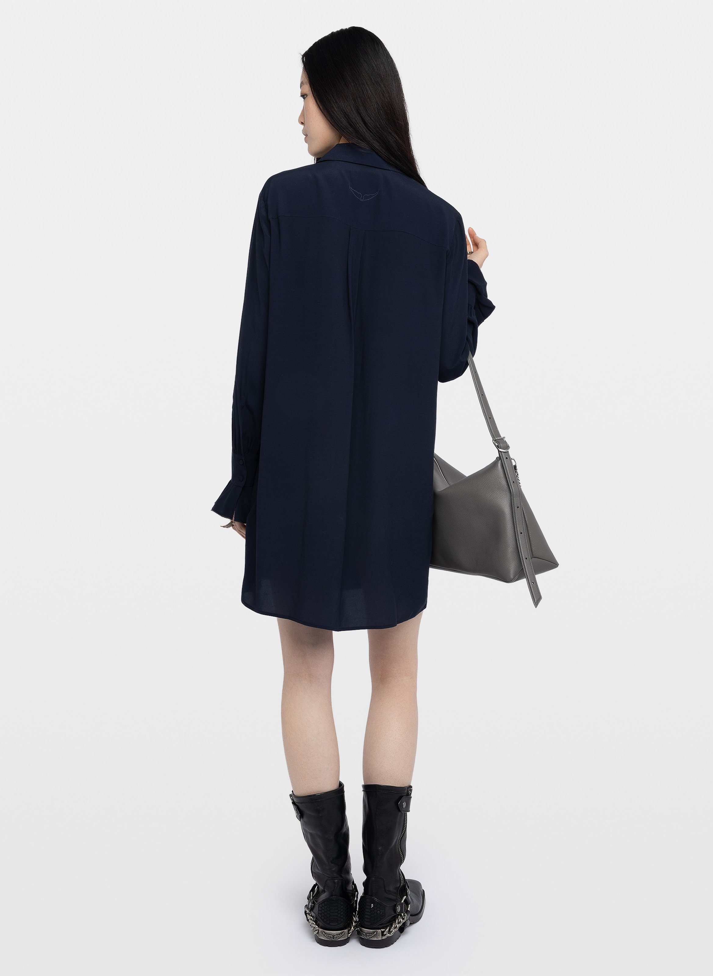 Robe courte chemise unie à détails volants rhelyne ZADIG&VOLTAIRE Bleu