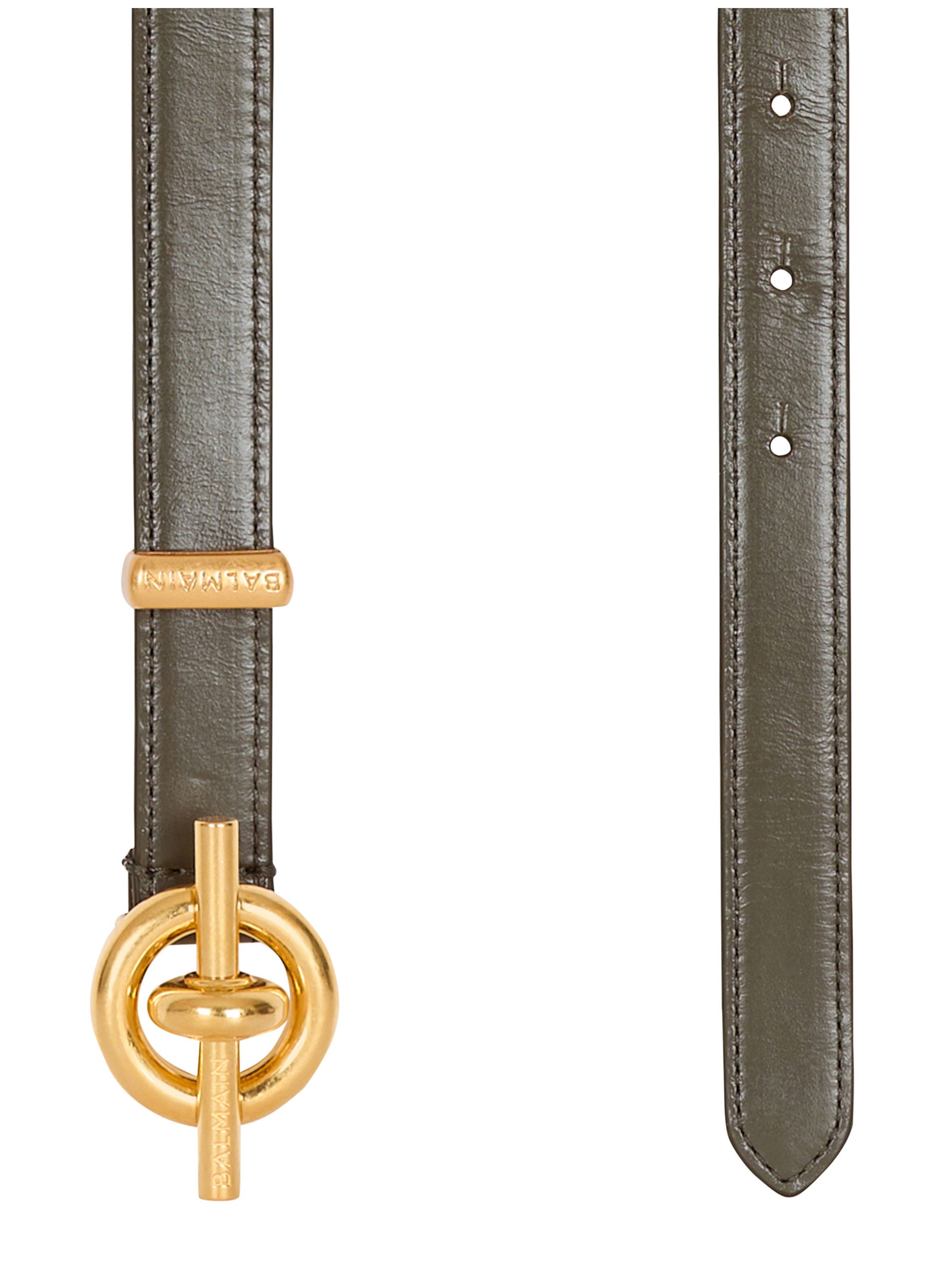 Ceinture t-bar en cuir lisse BALMAIN Vert