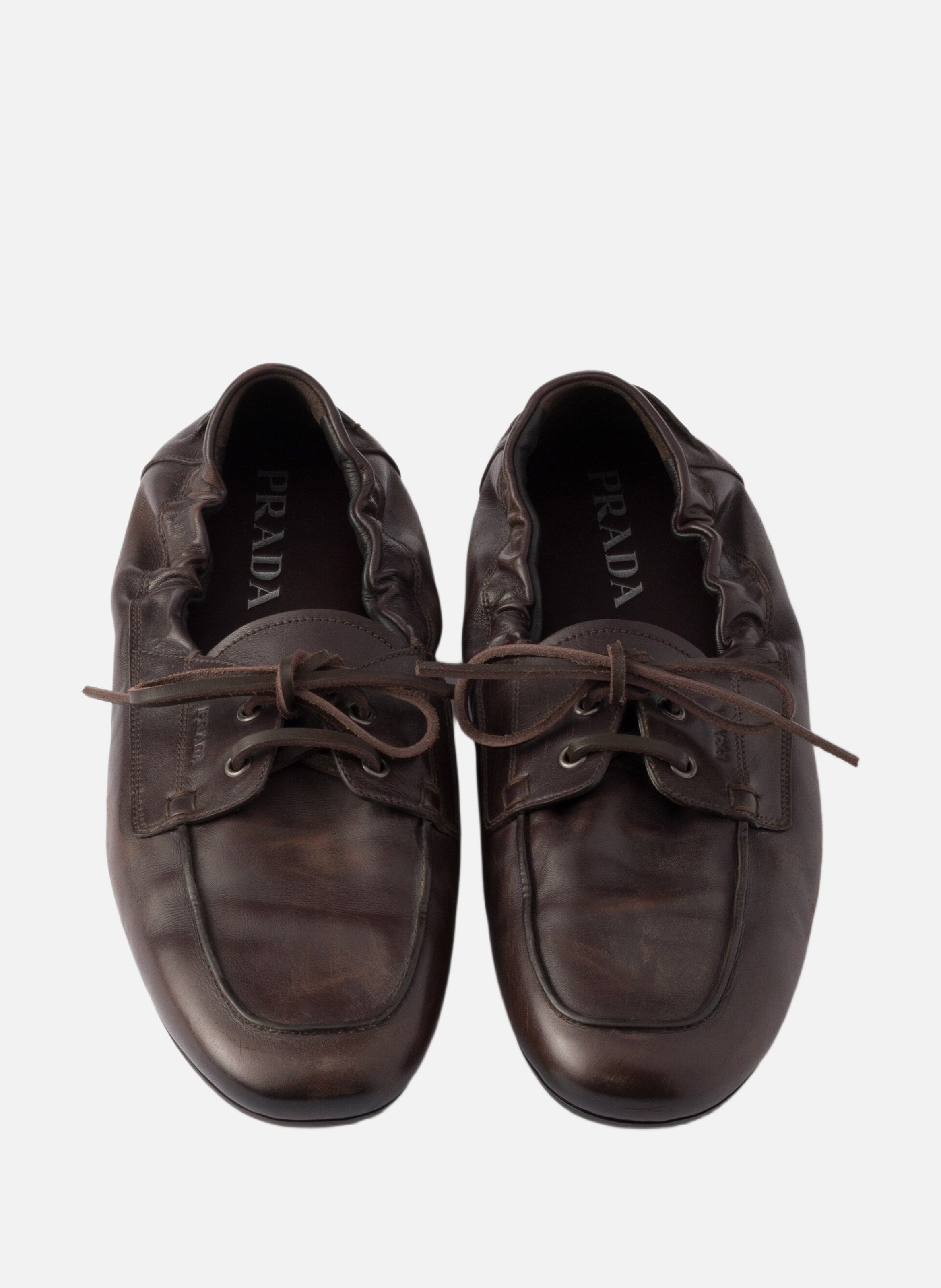 Chaussures à lacets en cuir vieilli shuffle PRADA Marron