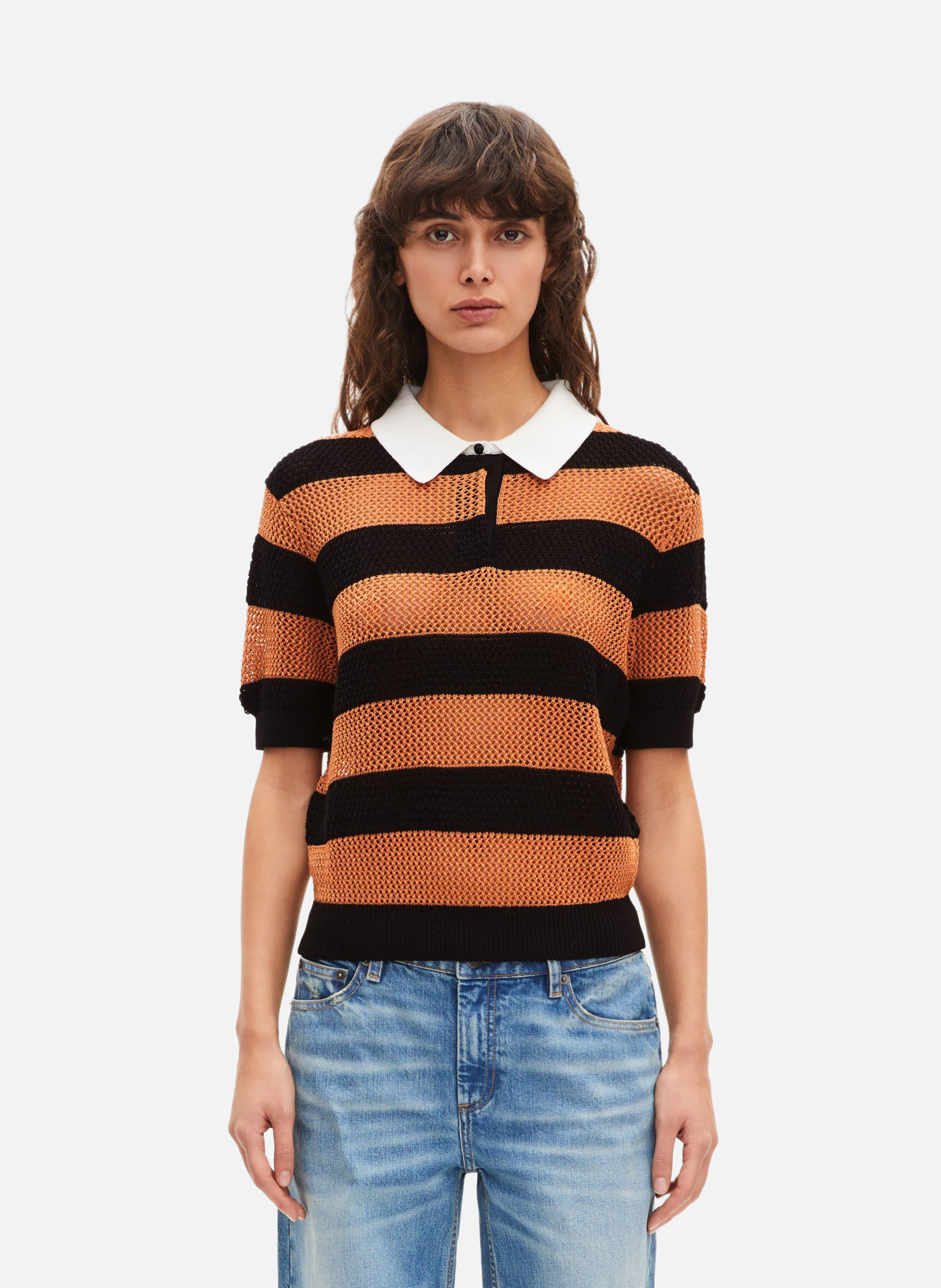 Polo en maille ajourée rayé THE KOOPLES Marron